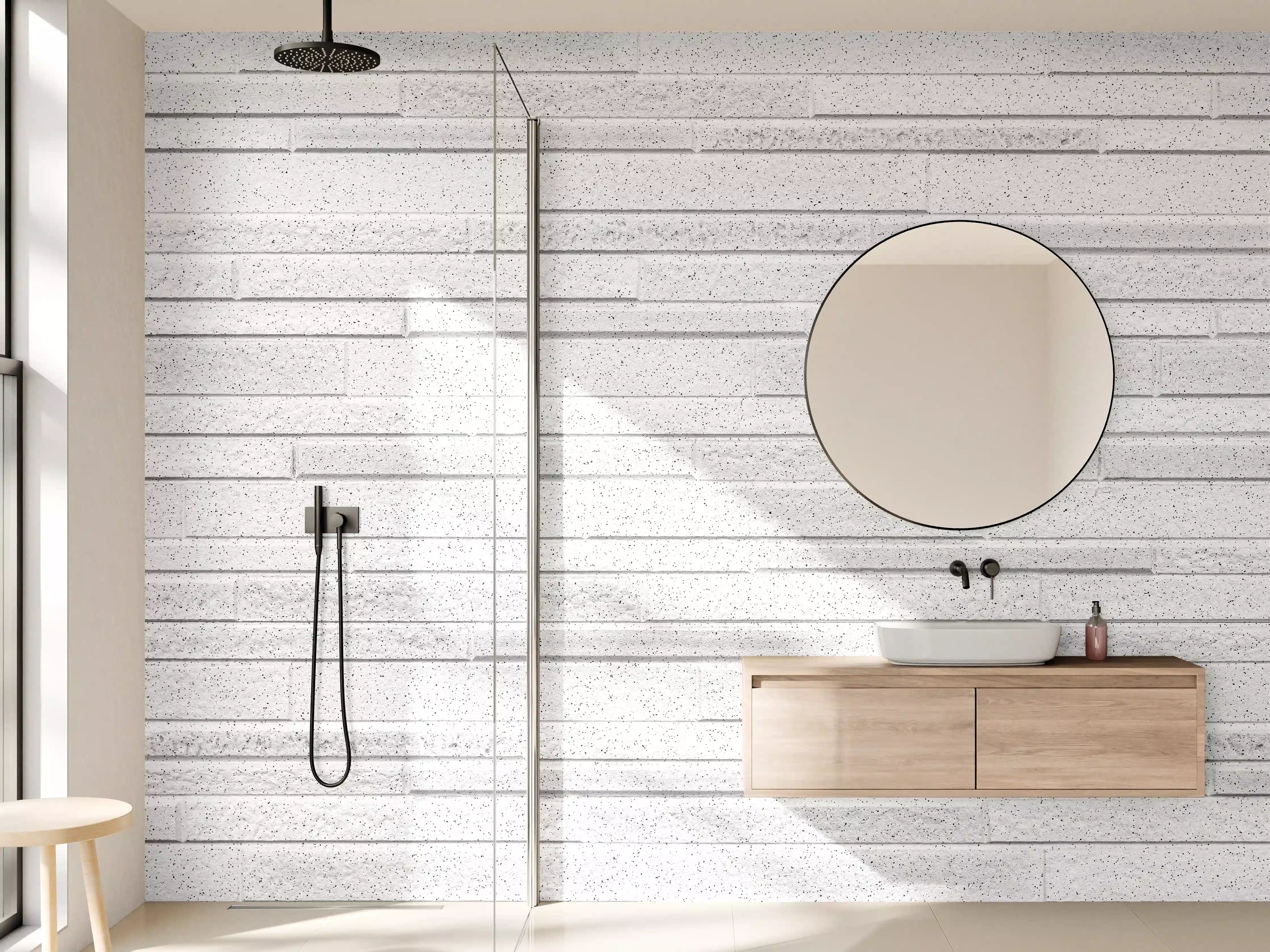 Wandverkleidung Bad - Weißes Granit Block Muster