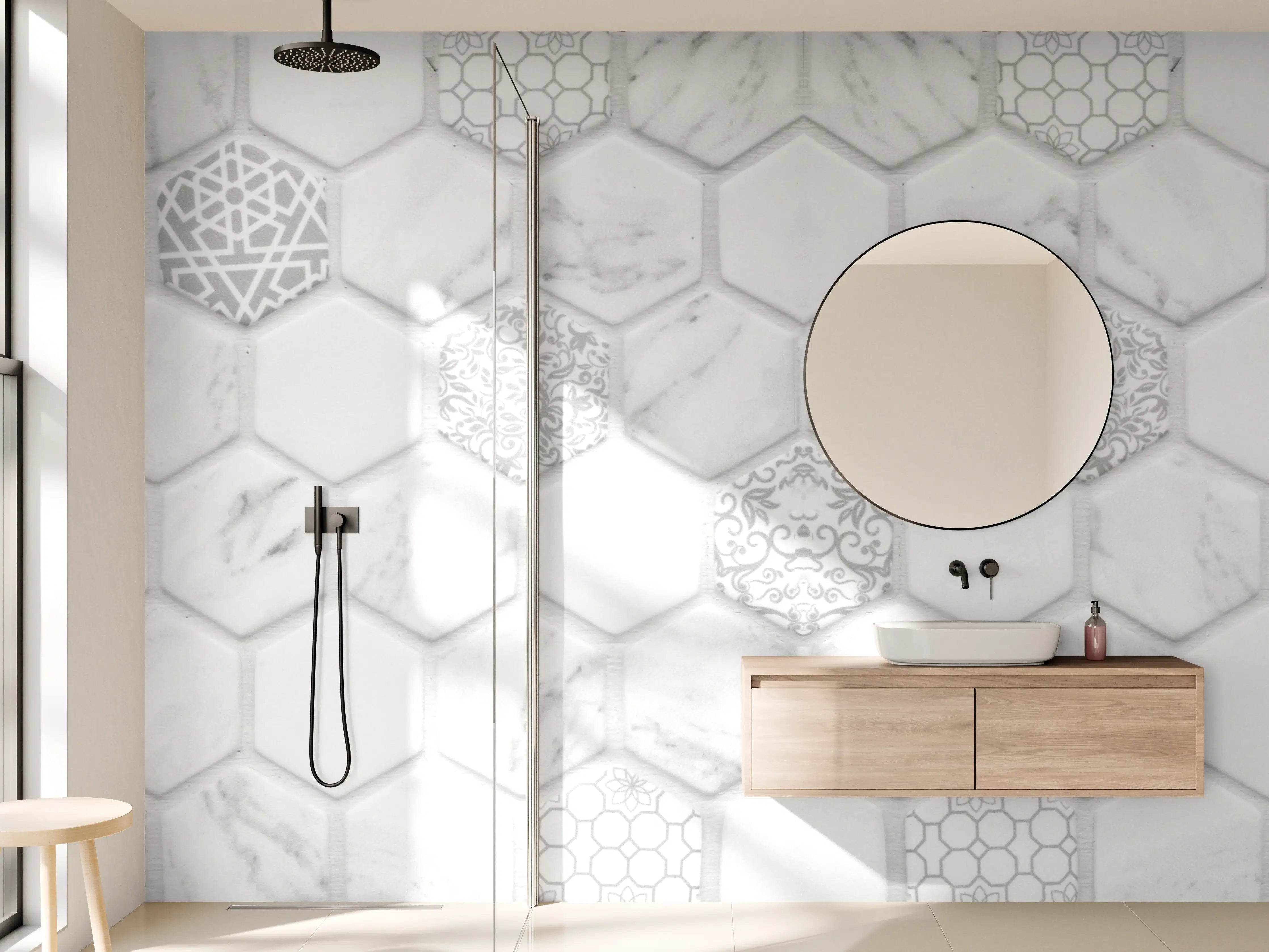 Wandverkleidung Bad - Weißes Hexagon-Marmor-Mosaik