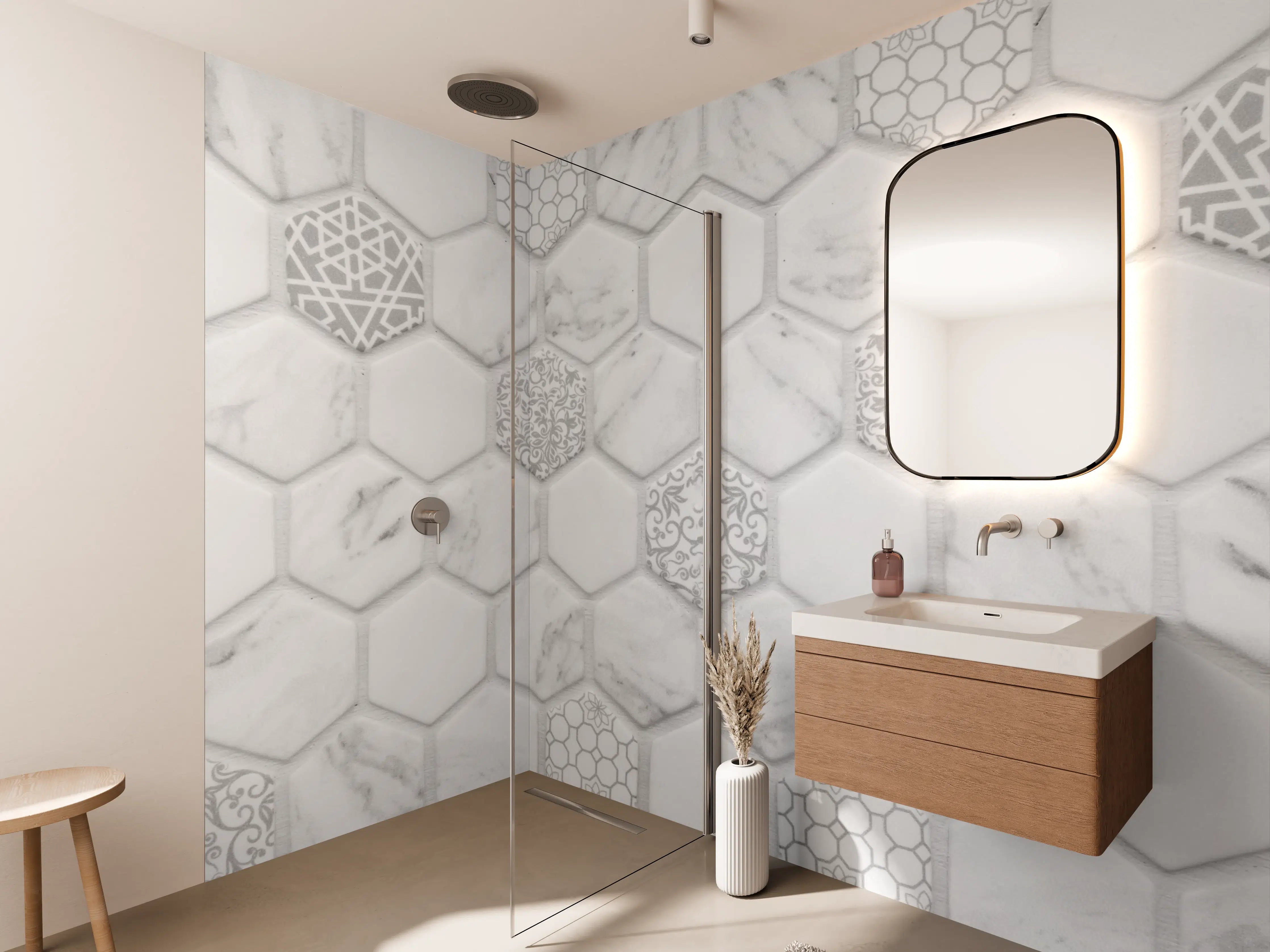 Wandverkleidung Bad - Weißes Hexagon-Marmor-Mosaik