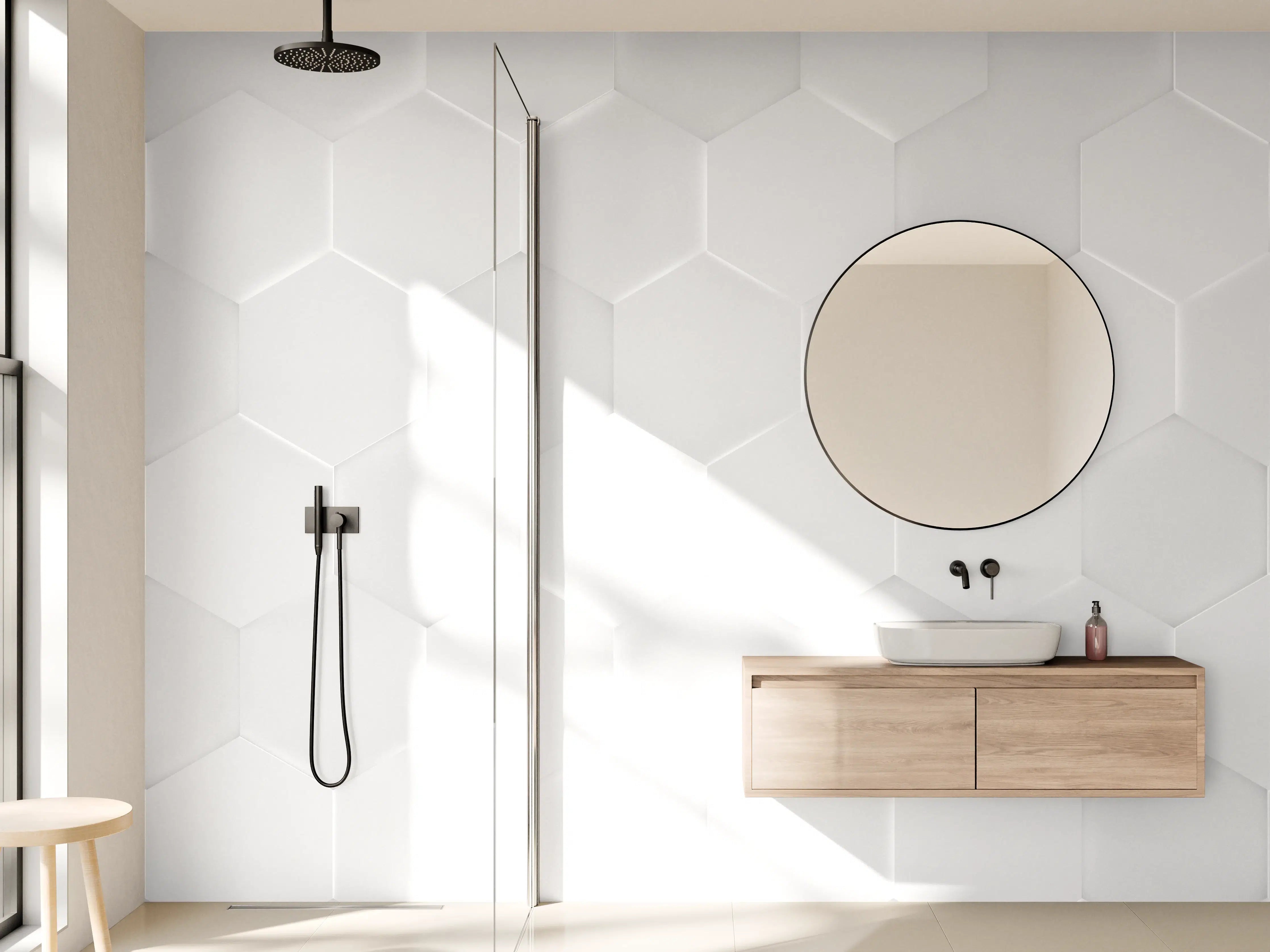 Wandverkleidung Bad - Weißes Hexagon-Muster