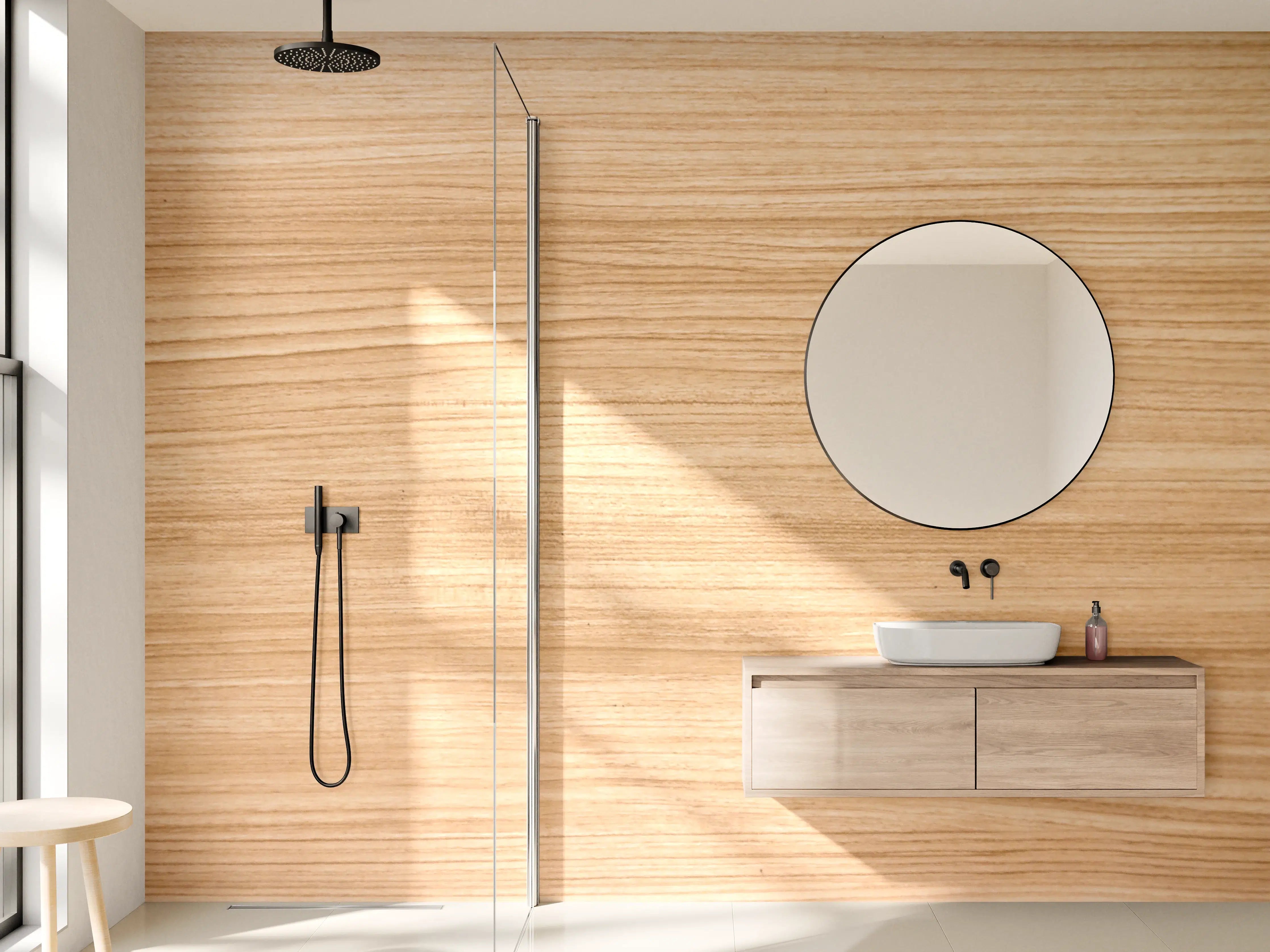 Wandverkleidung Bad - Weißes Holz mit Graufinish