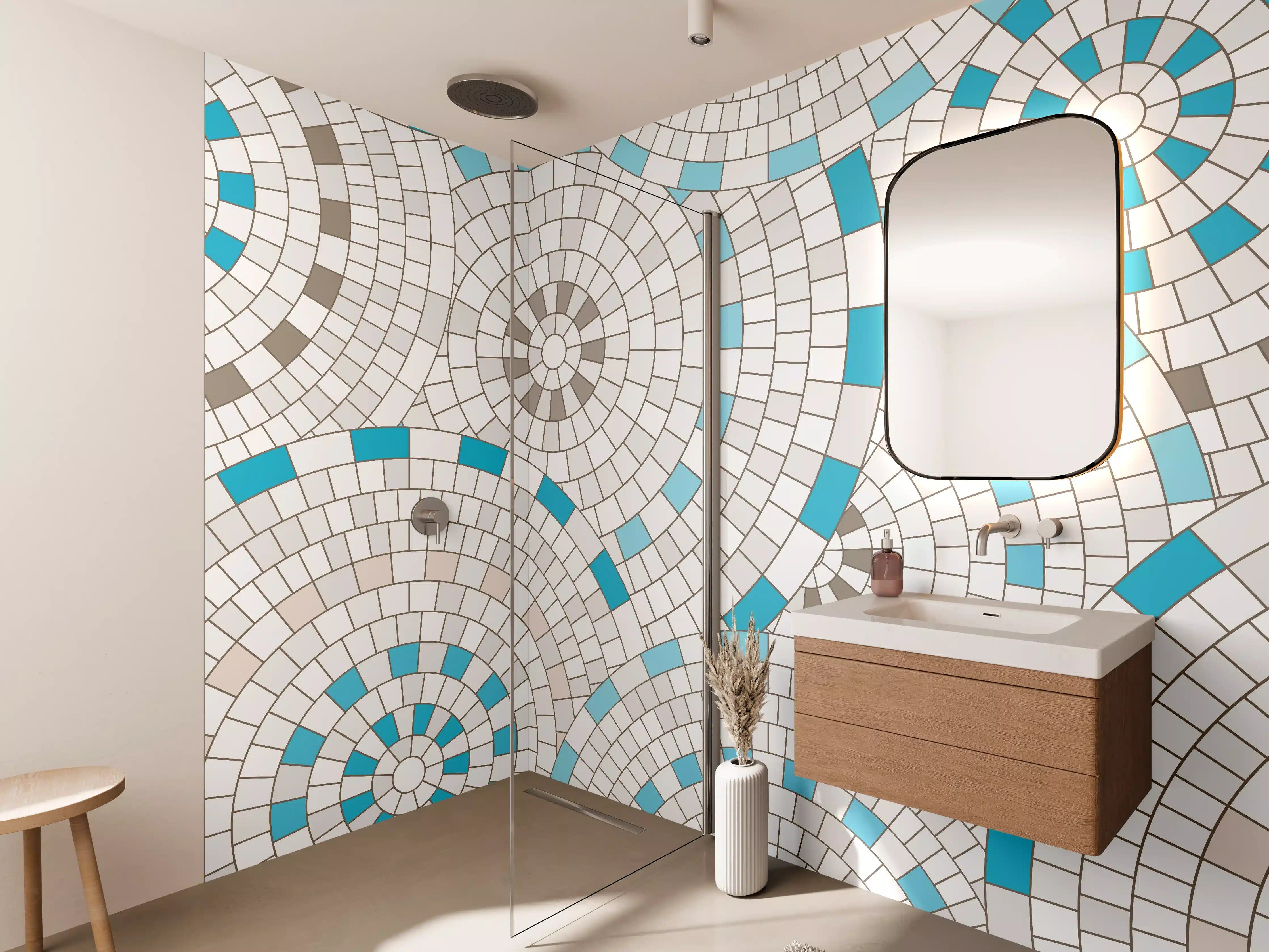 Wandverkleidung Bad - Weißes Mosaik mit Akzenten