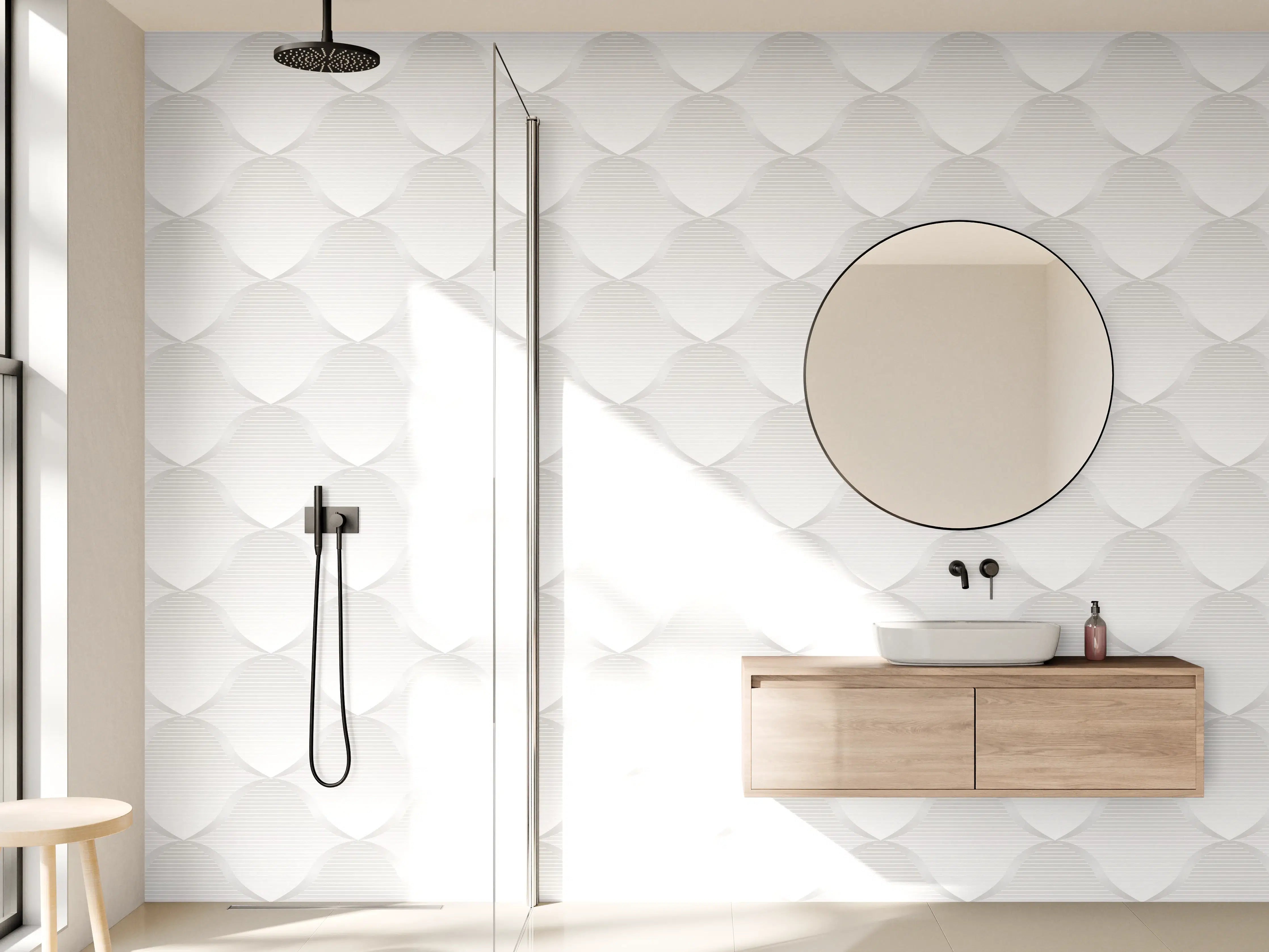 Wandverkleidung Bad - Weißes Steppmuster - Stoffdesign