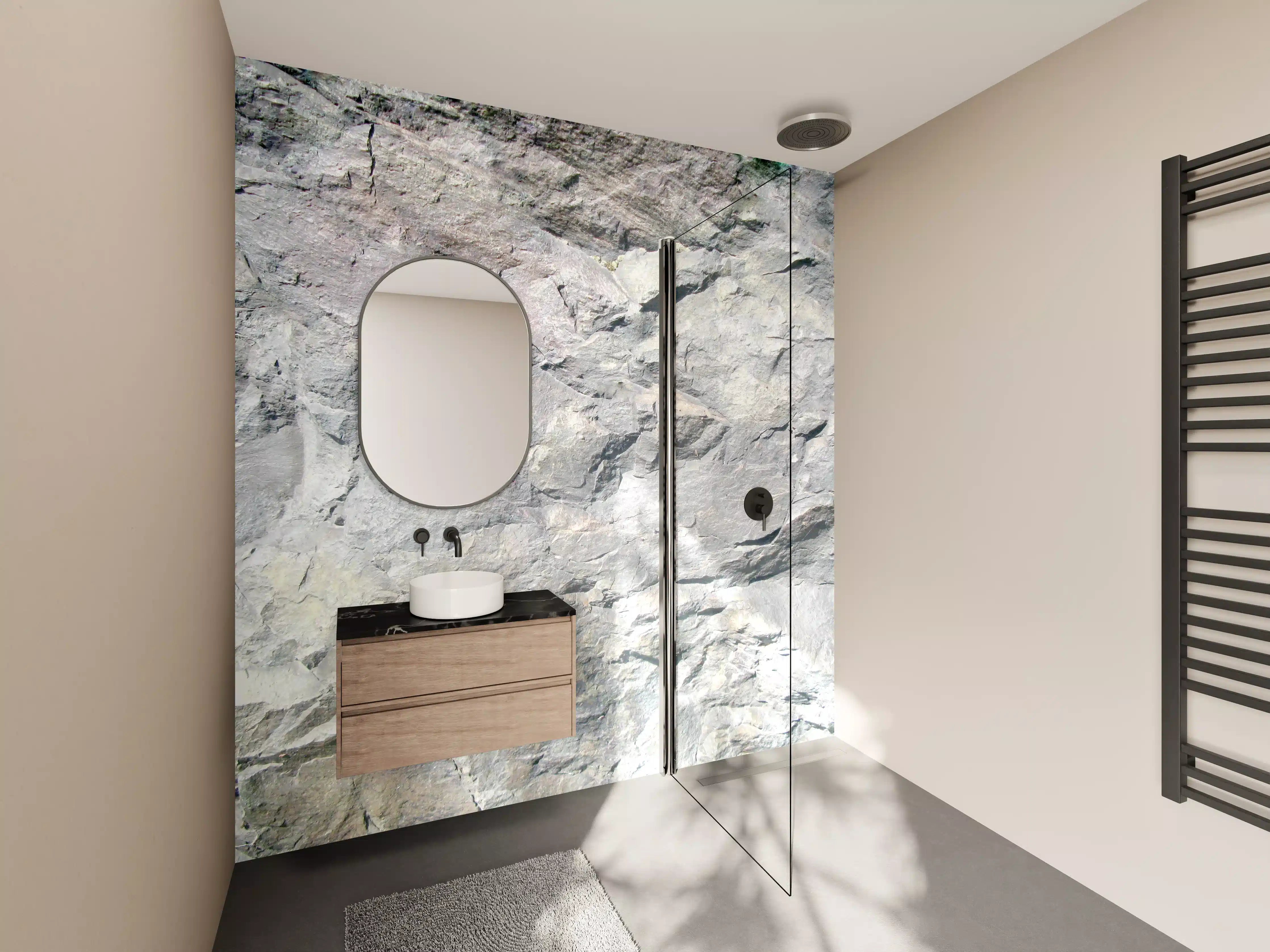 Wandverkleidung Bad - Weißes und graues Gestein mit Textur