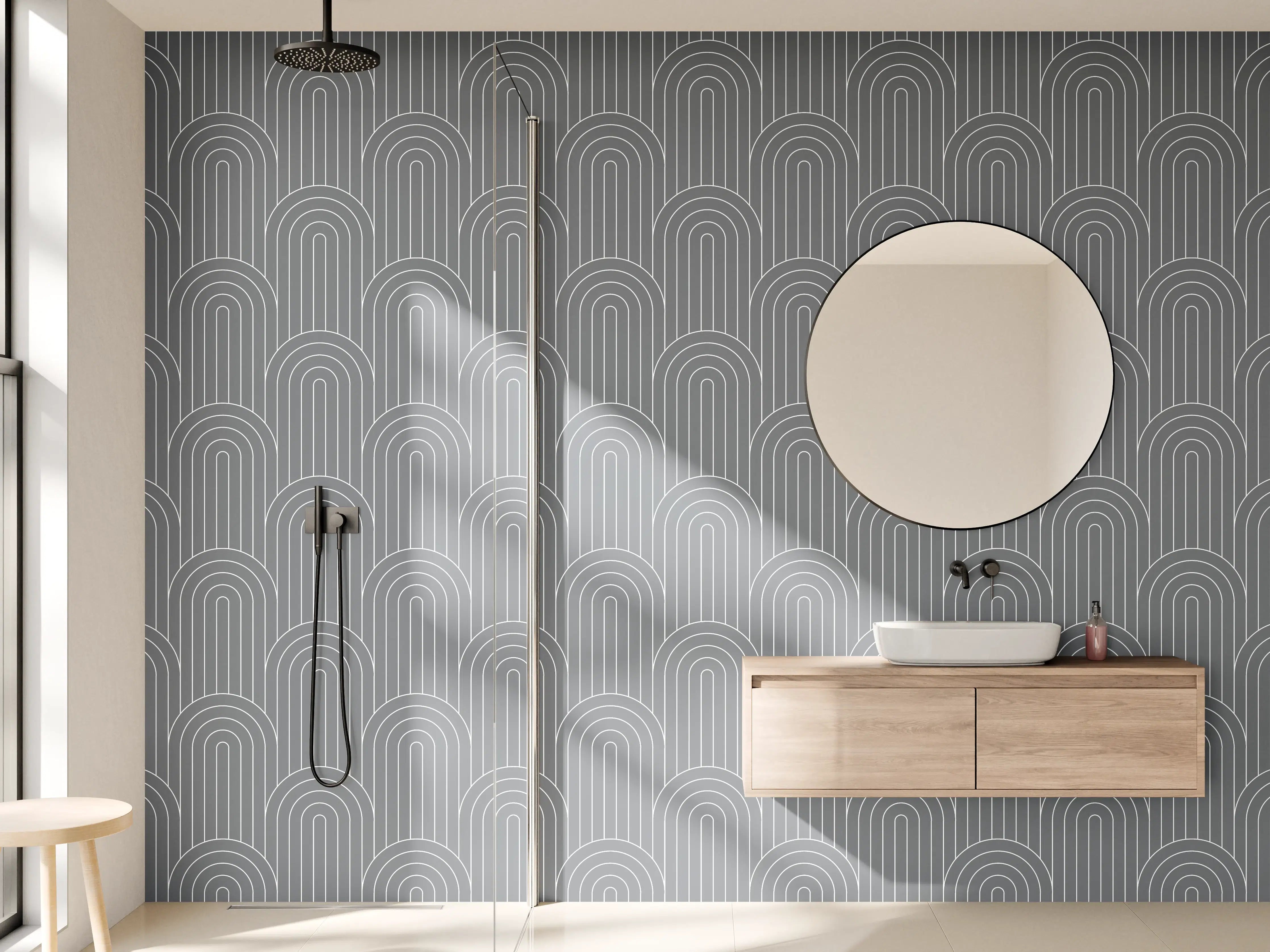 Wandverkleidung Bad - Weißgraue Mustergestaltung