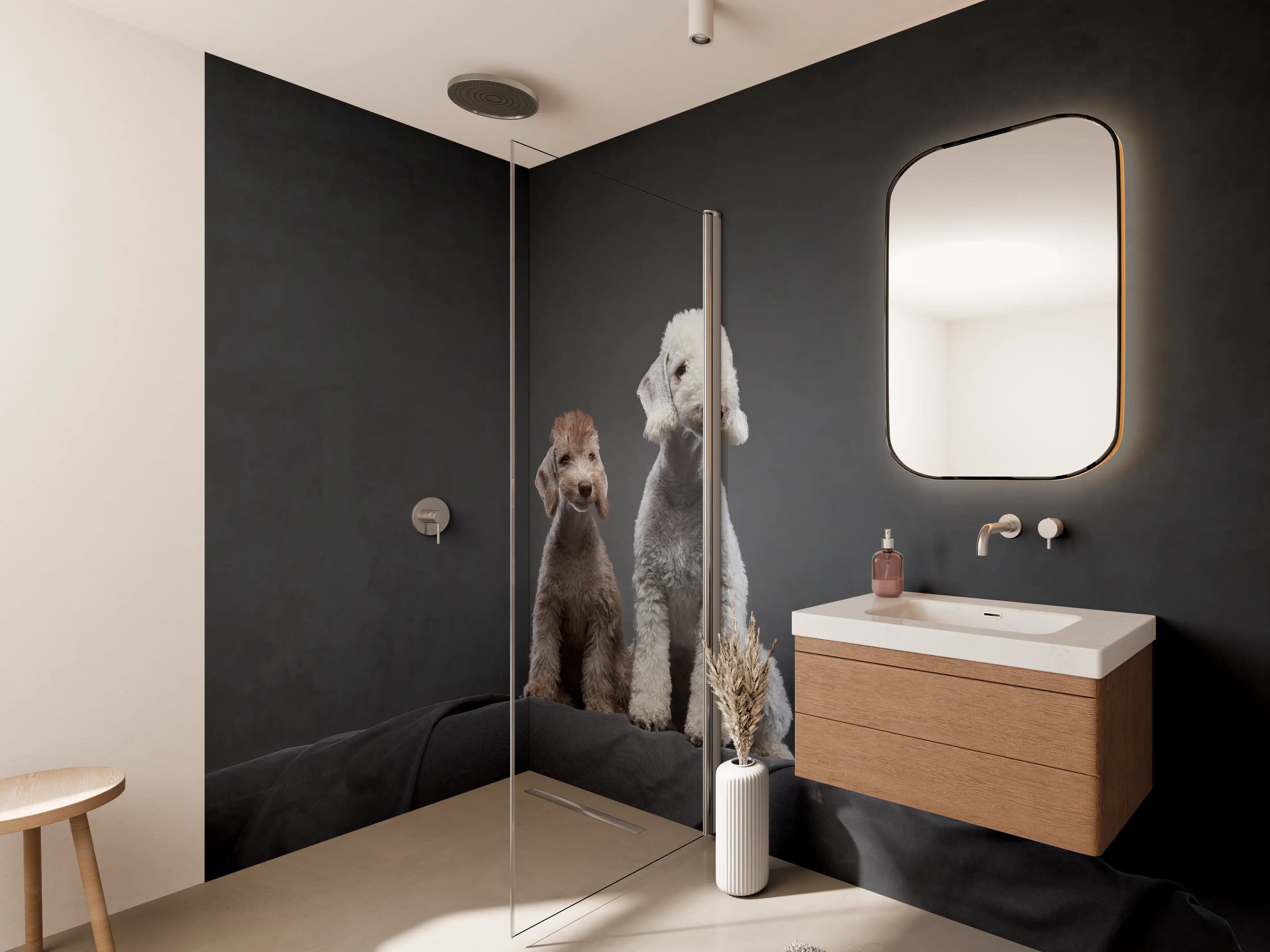 Wandverkleidung Bad - Welpe und erwachsener Bedlington Terrier