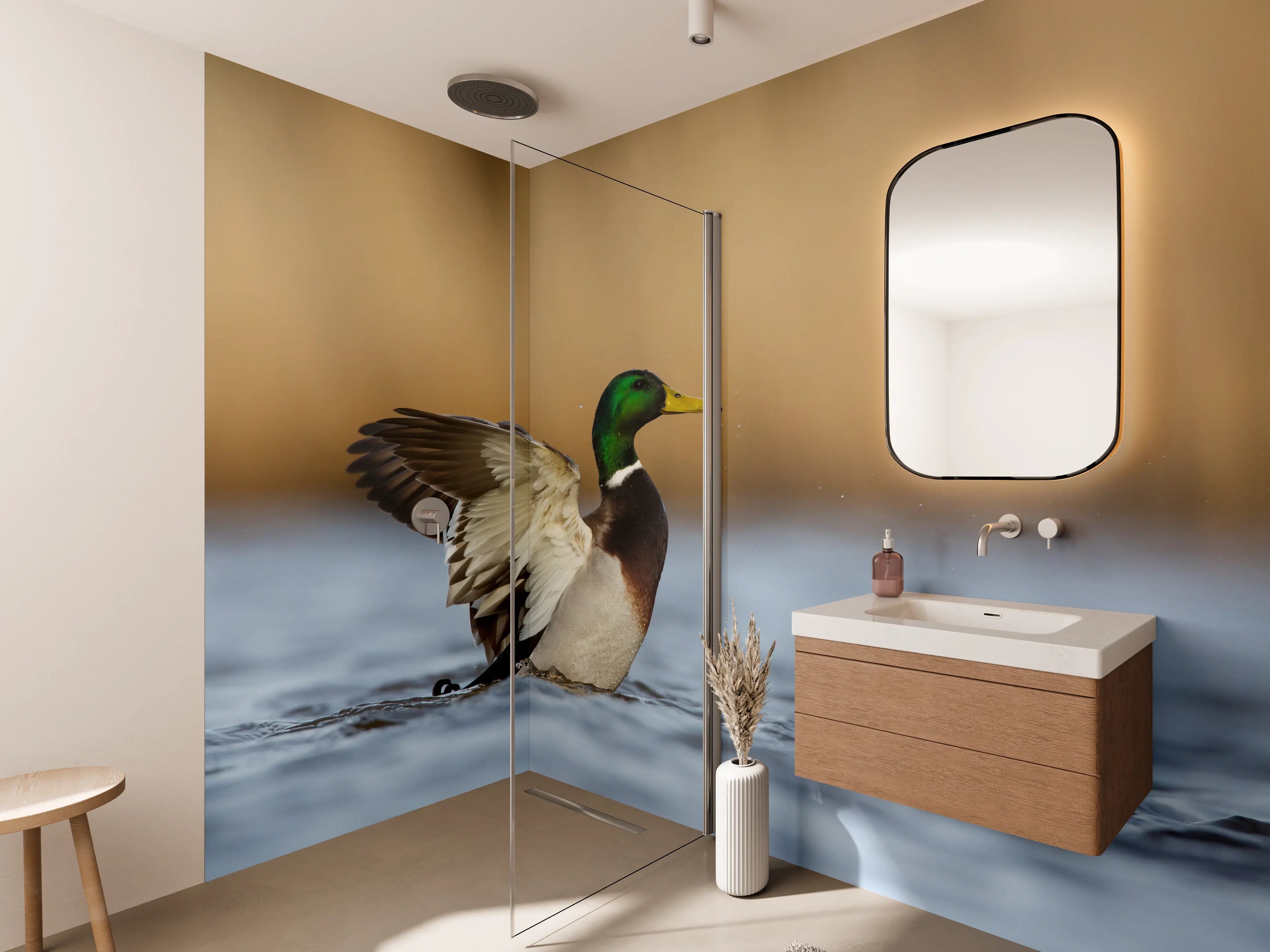 Wandverkleidung Bad - Wildente auf dem Wasser
