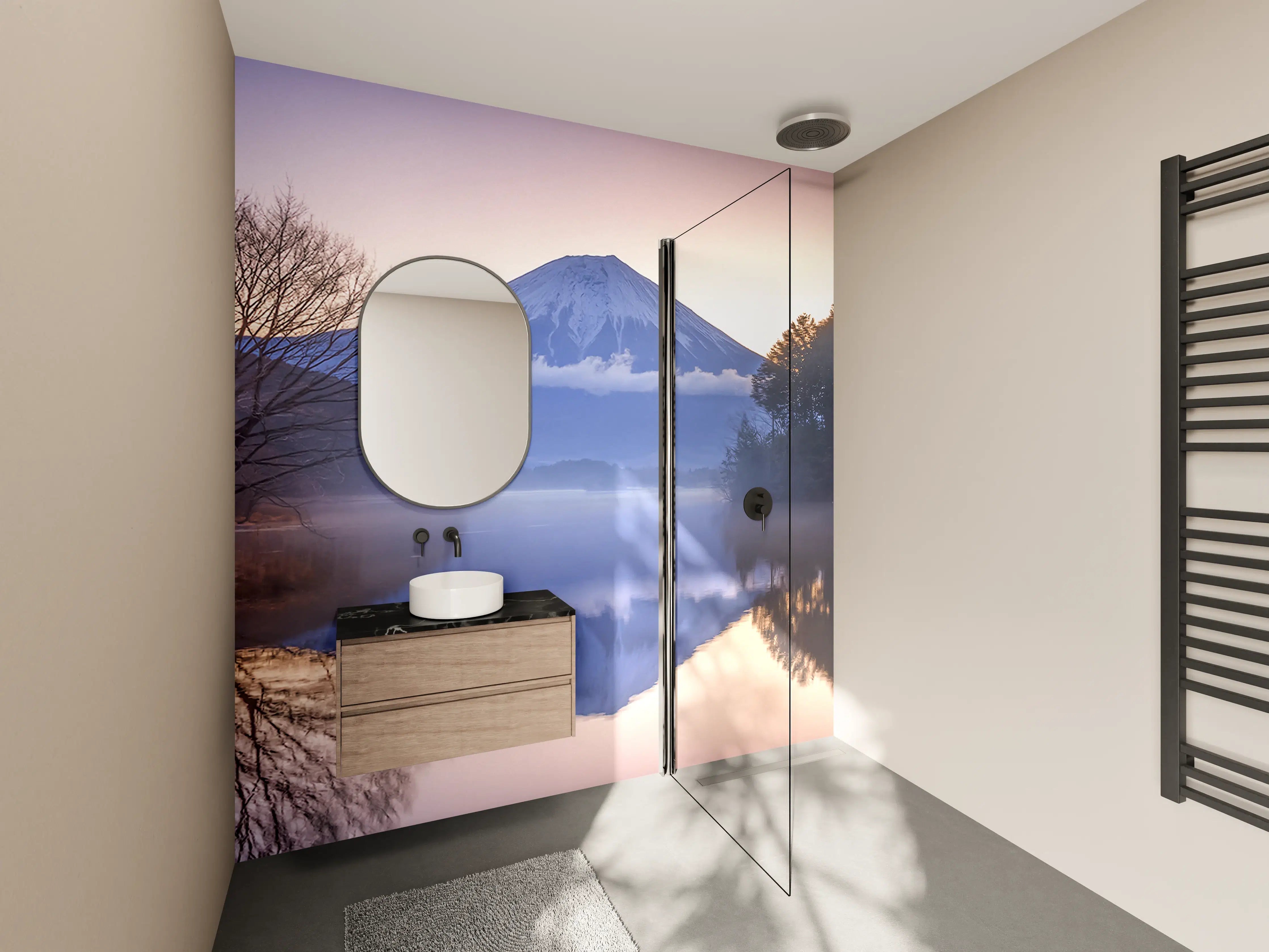 Wandverkleidung Bad - Winterlicher Fuji-Spiegelung
