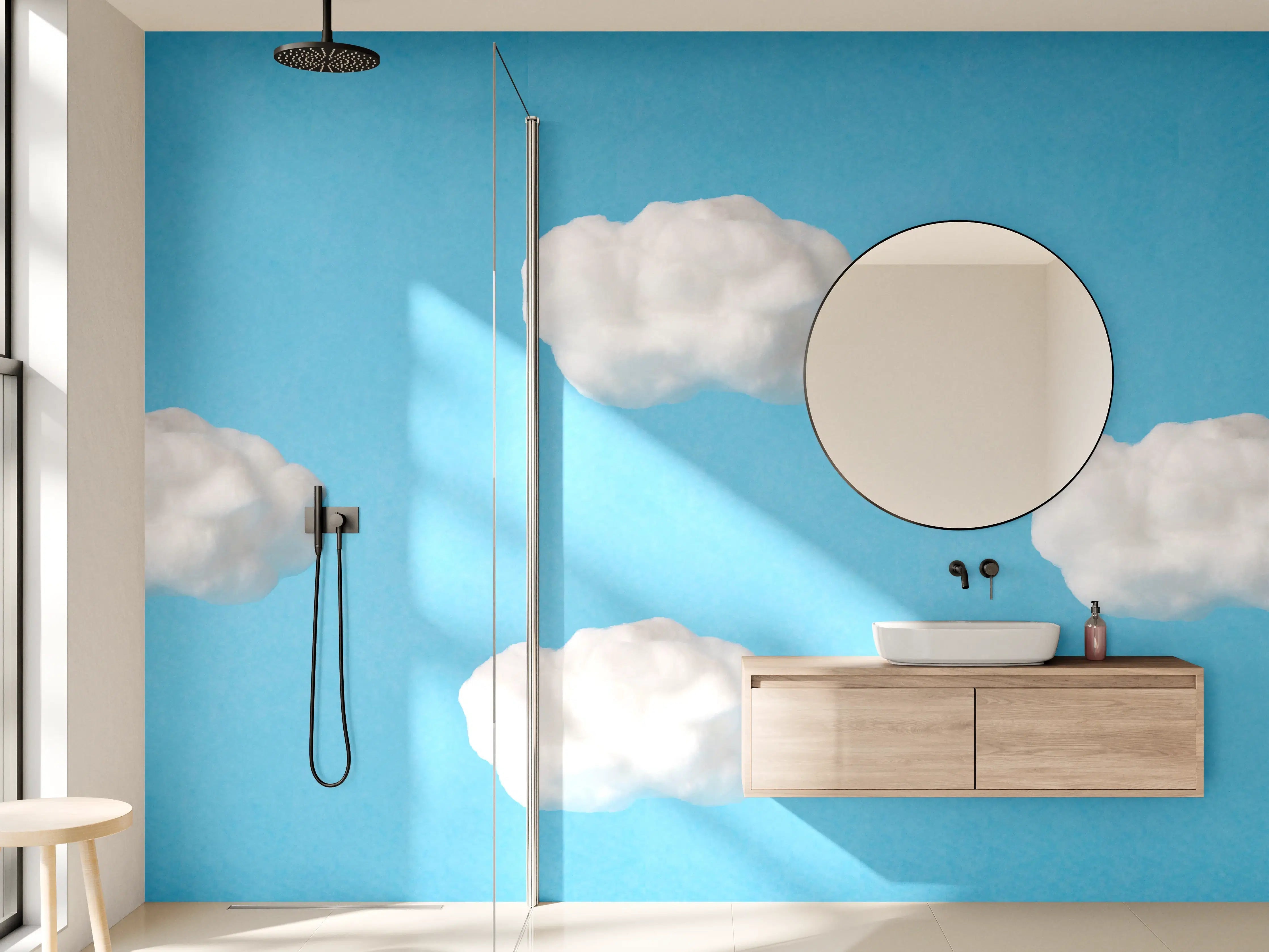 Wandverkleidung Bad - Wolke aus Watte auf himmelblauem Hintergrund