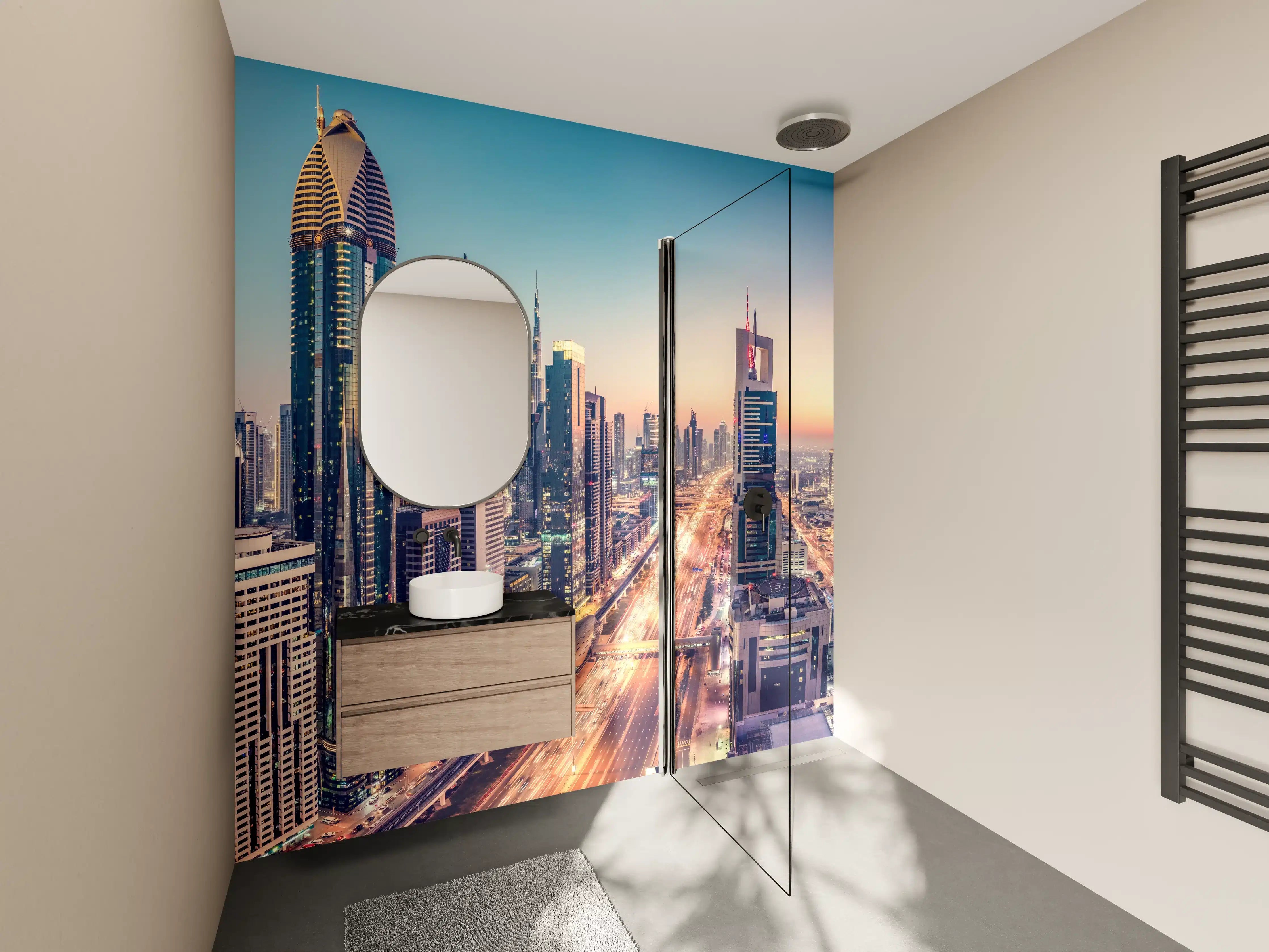 Wandverkleidung Bad - Wolkenkratzer - Hochhäuser in der Innenstadt von Dubai