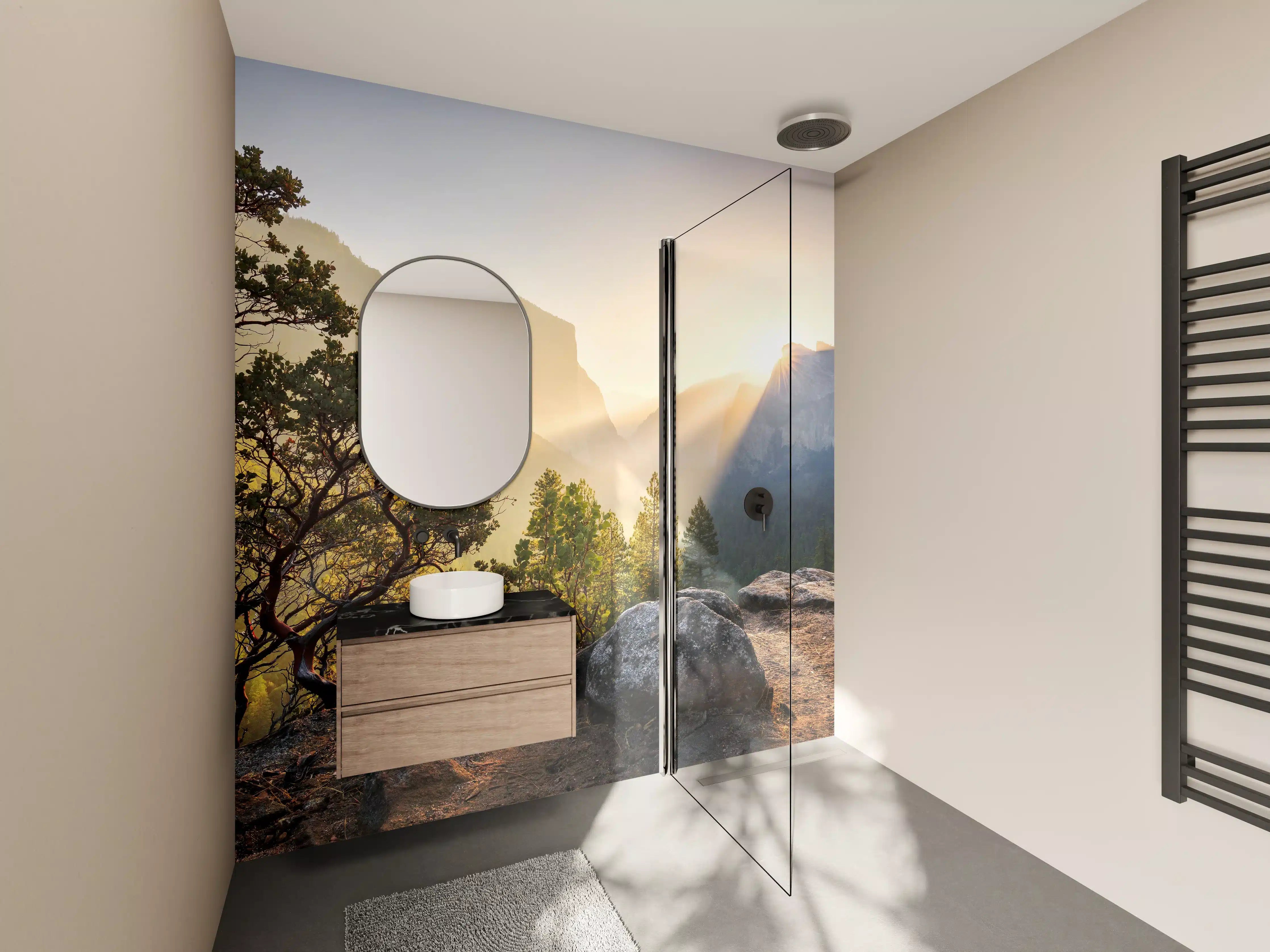 Wandverkleidung Bad - Yosemite Sonnenstrahlen Panorama