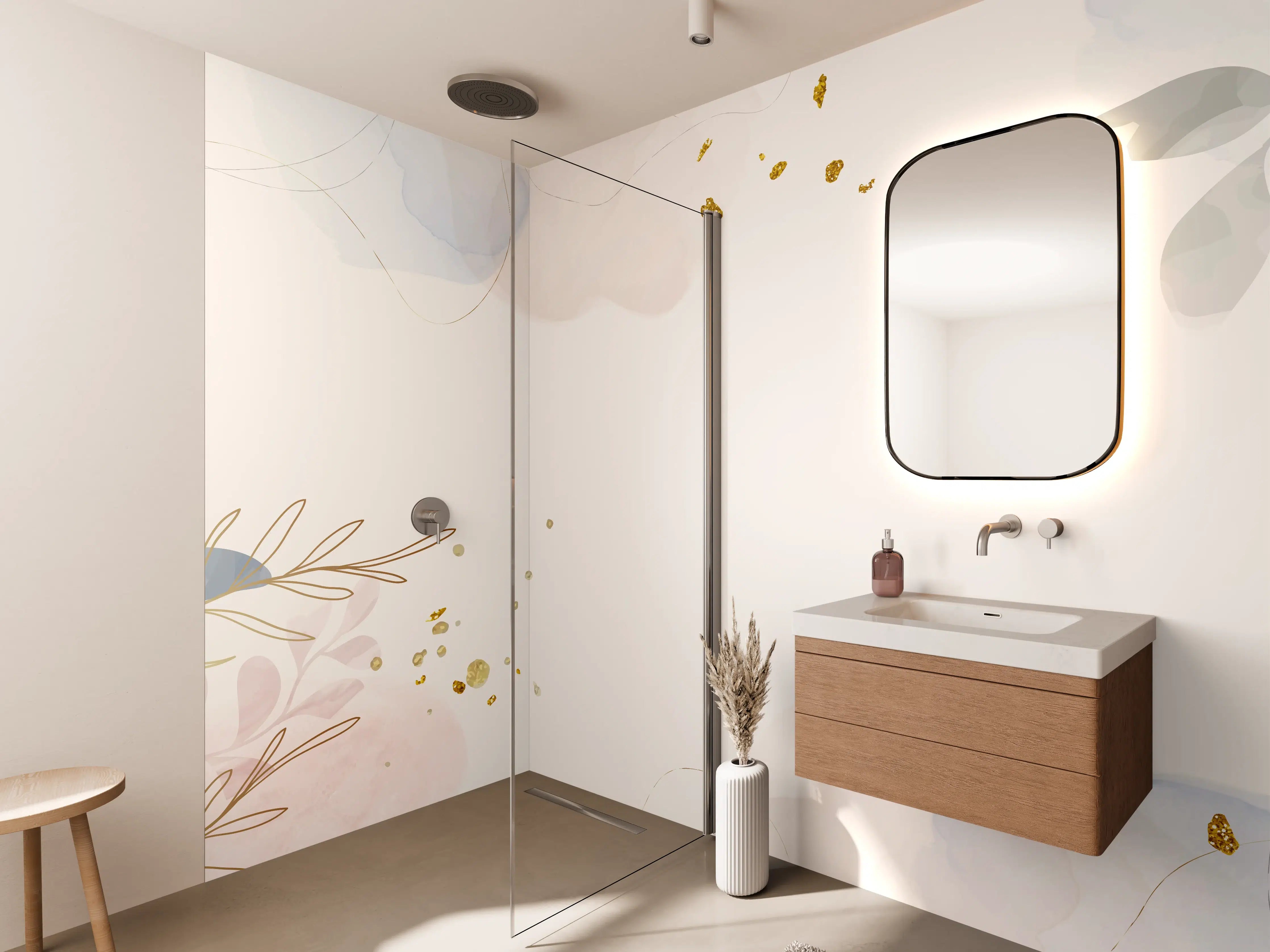 Wandverkleidung Bad - Zartes Blumen Aquarell Design