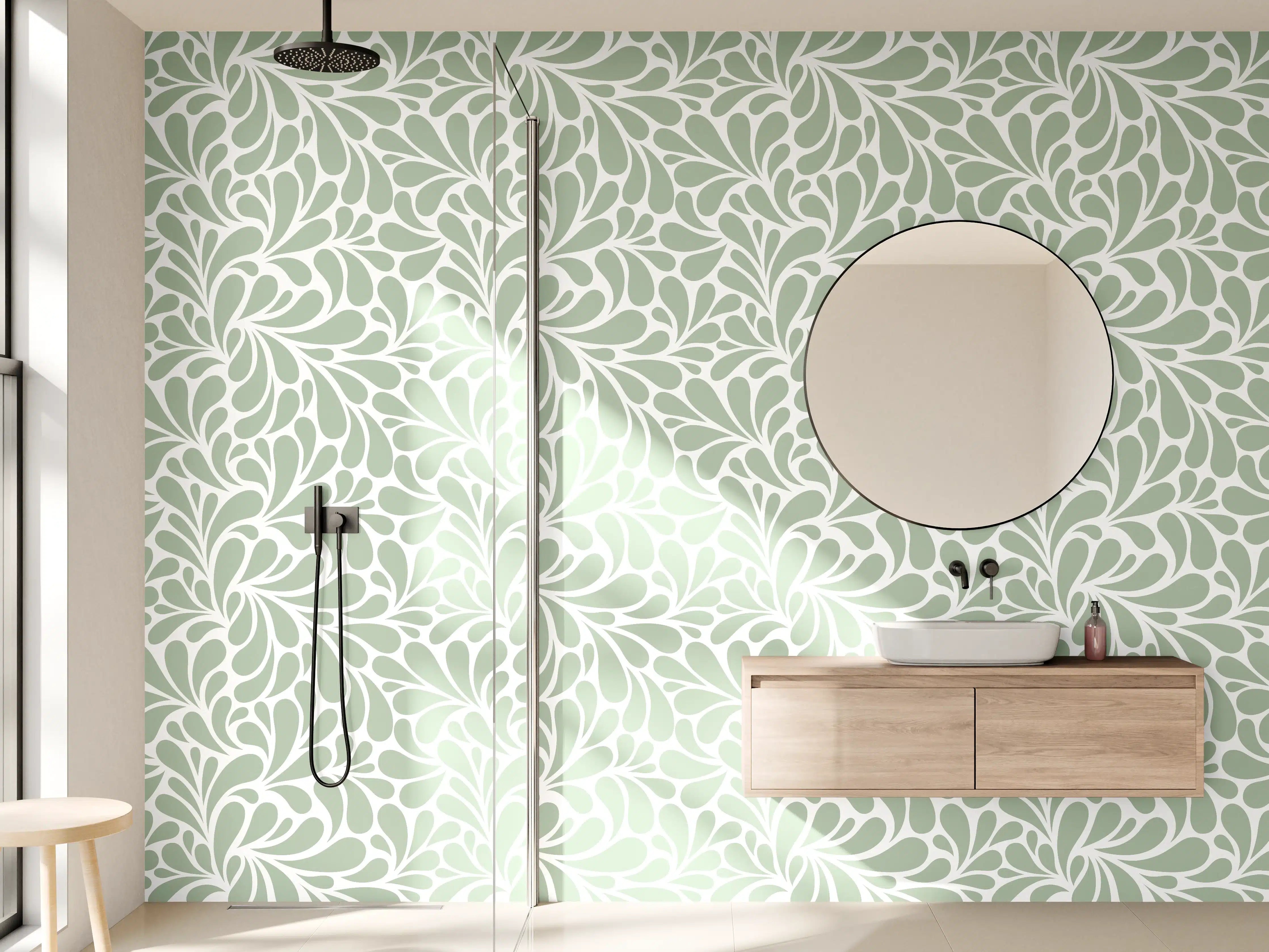 Wandverkleidung Bad - Zartes Grünes Blattmuster