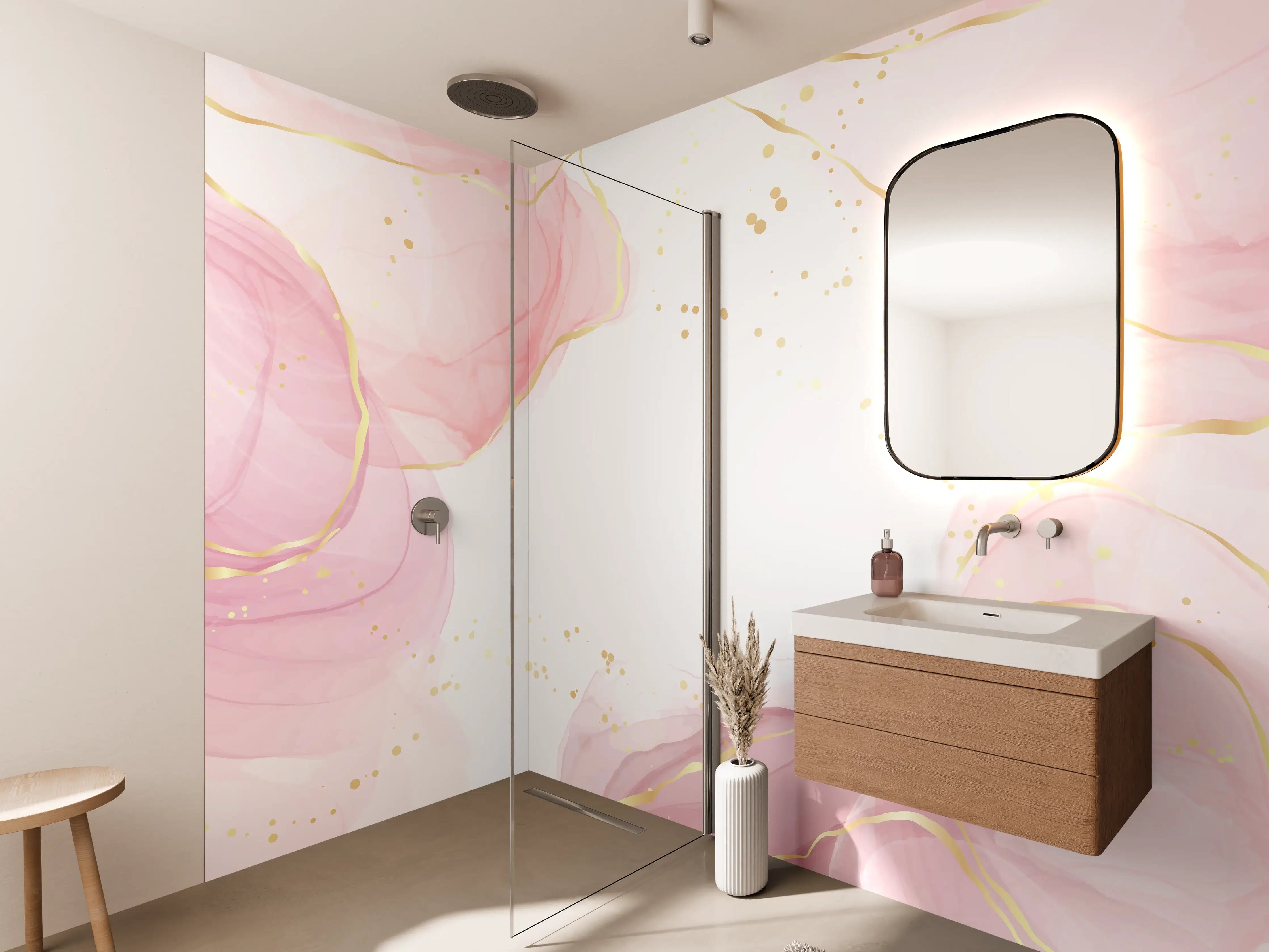 Wandverkleidung Bad - Zartrosa Blumen Aquarell-Design