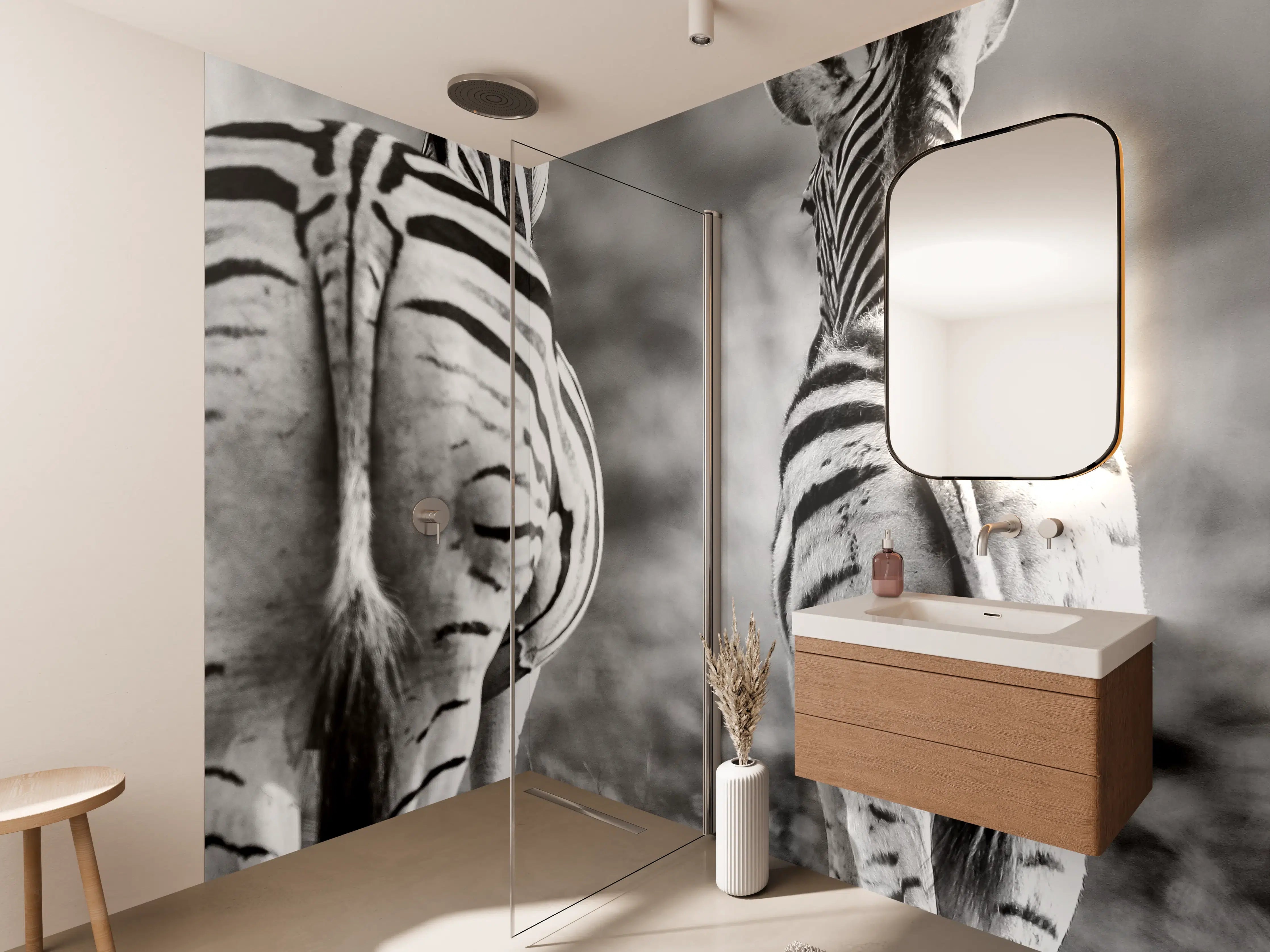 Wandverkleidung Bad - Zebra - schwarz-weiß