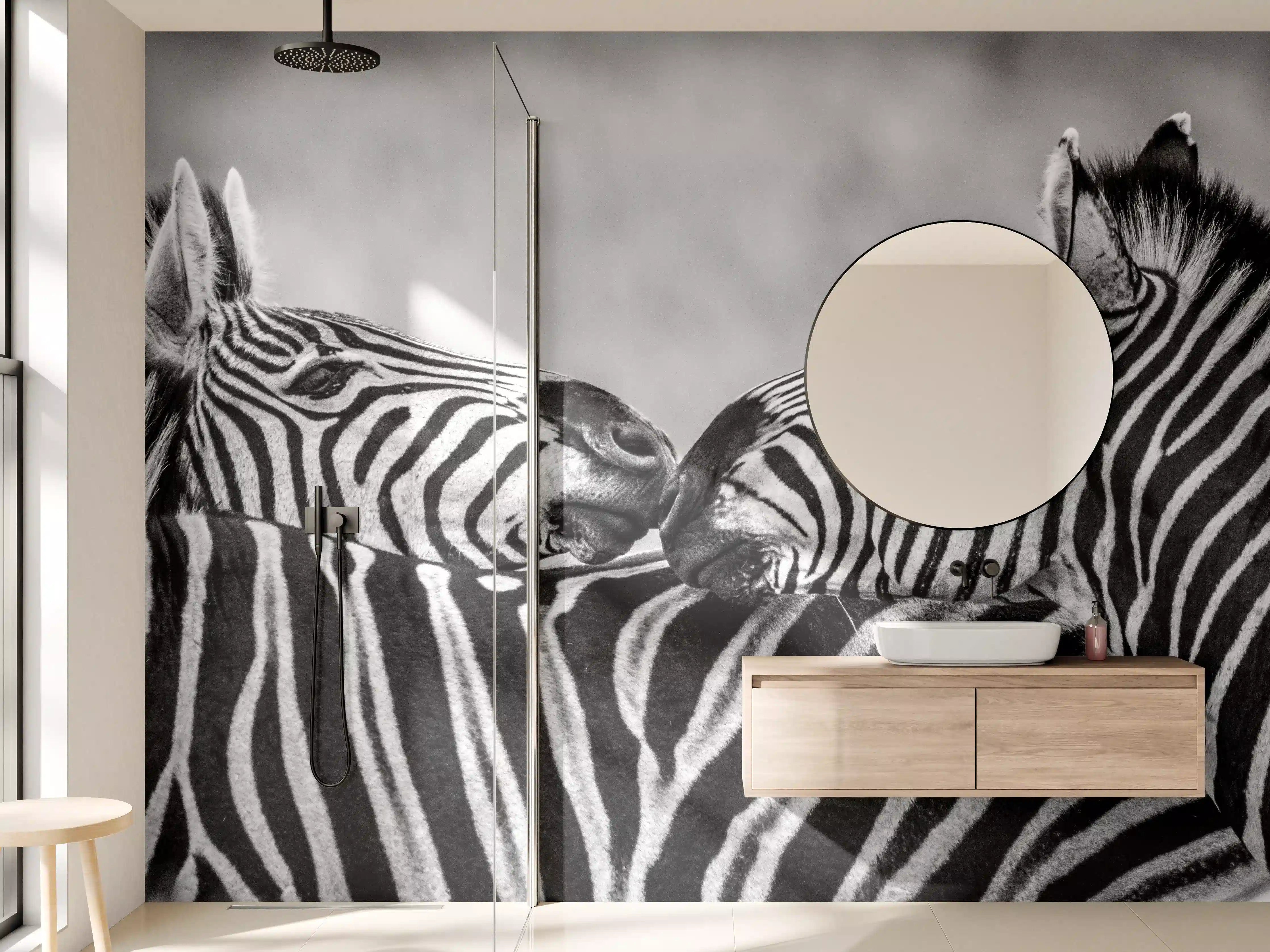 Wandverkleidung Bad - Zebras - Schwarz-weiß