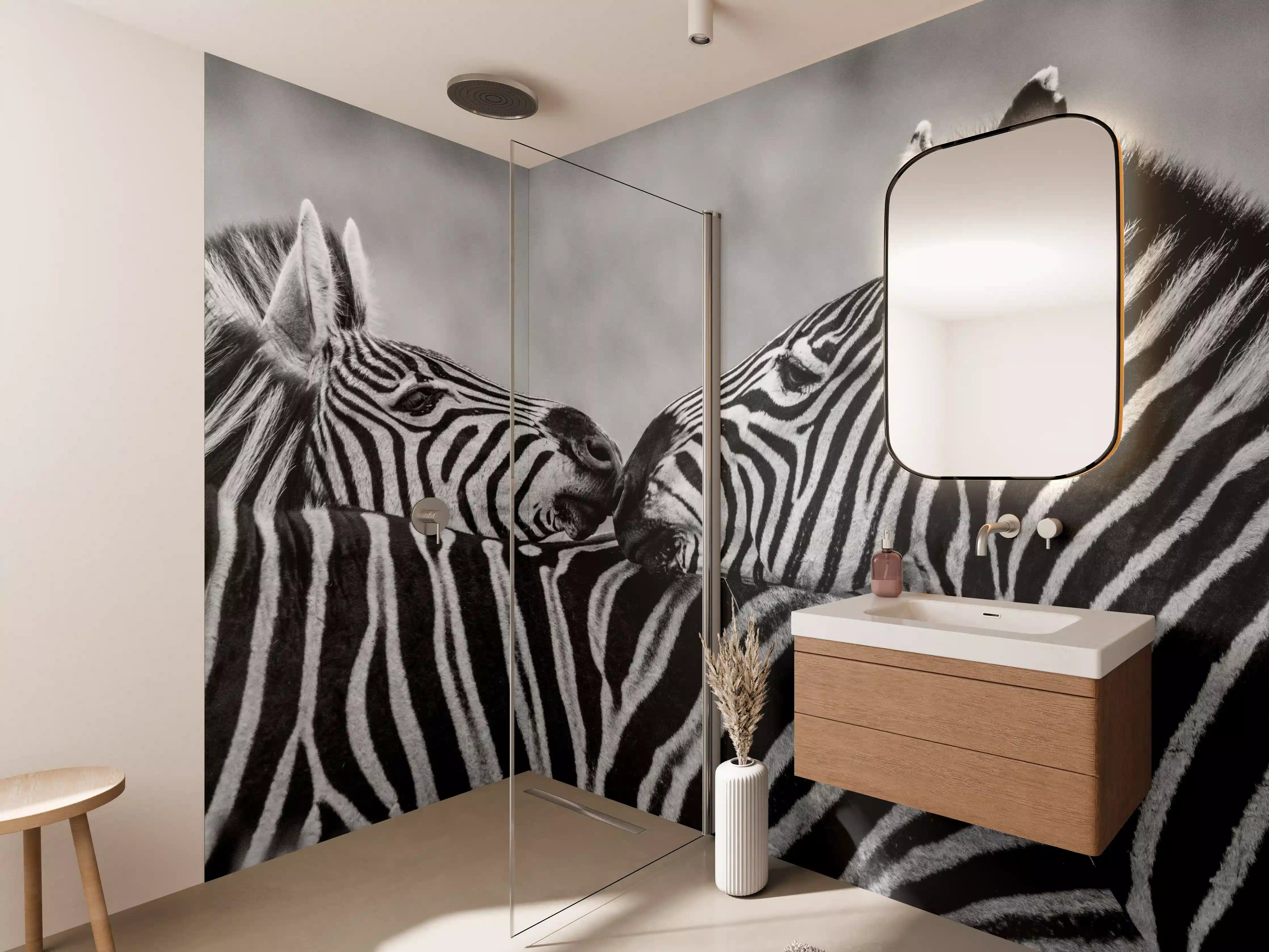 Wandverkleidung Bad - Zebras - Schwarz-weiß