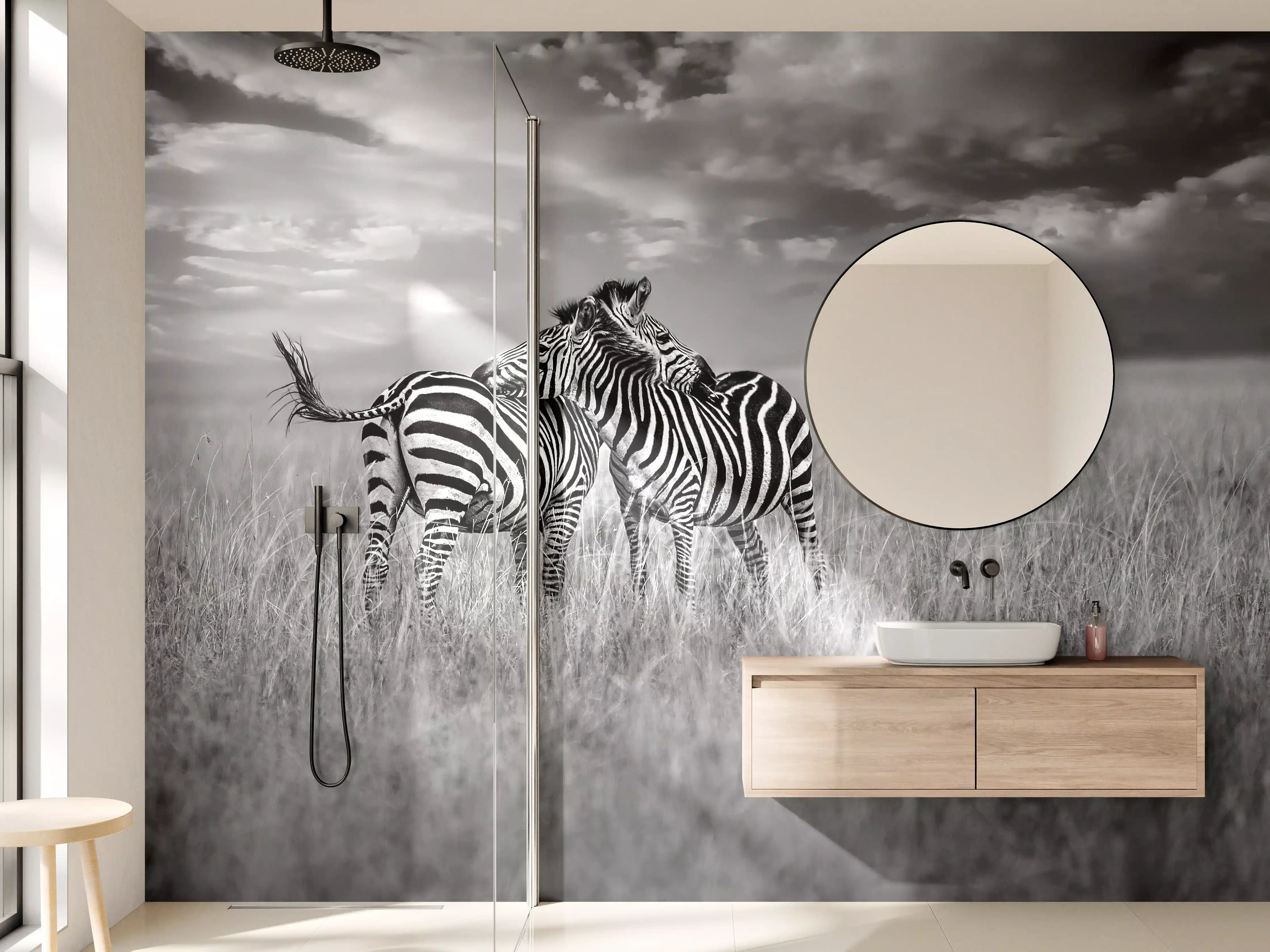 Wandverkleidung Bad - Zebras in ihrer Natur - Savanne