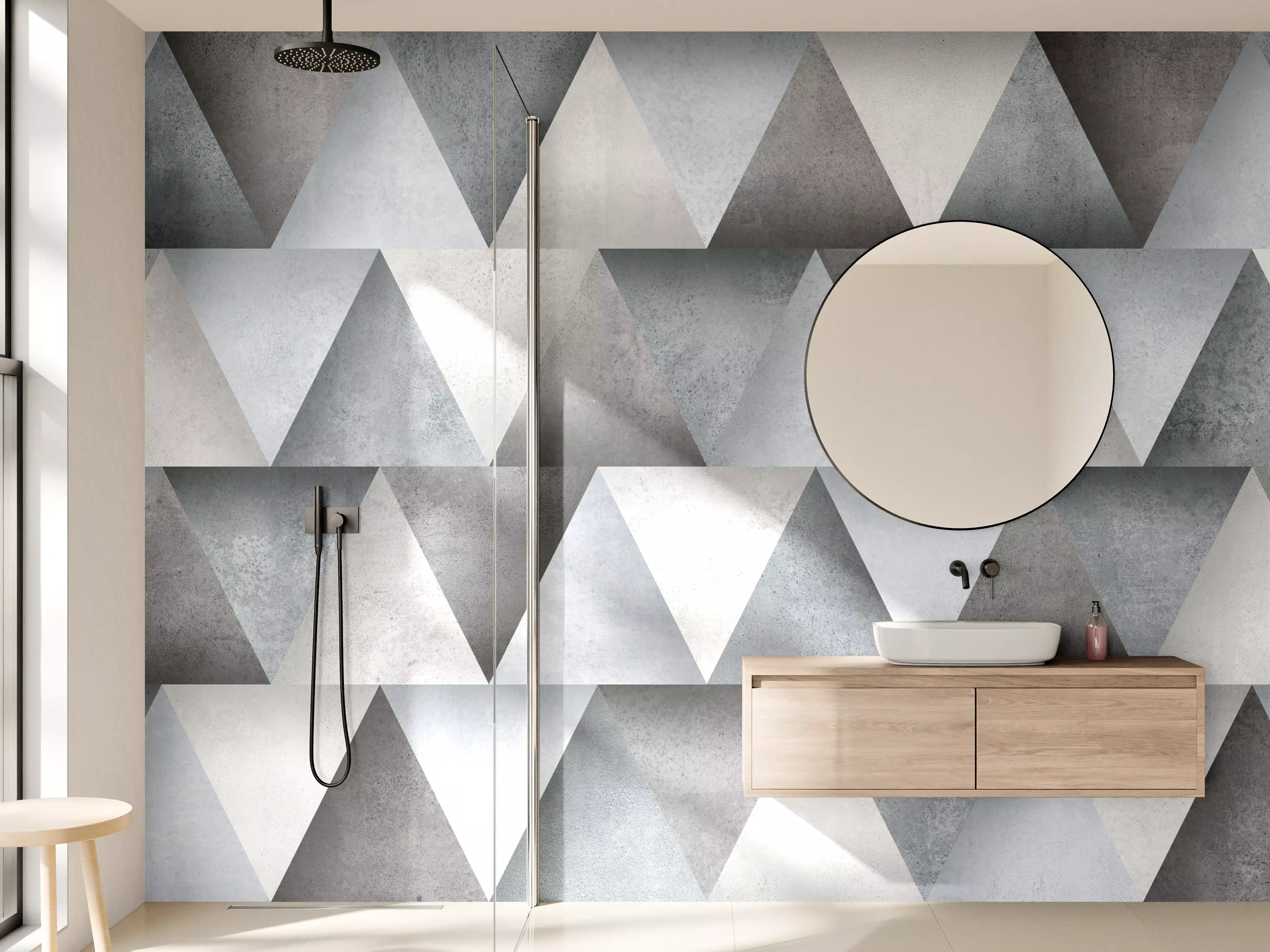 Wandverkleidung Bad - Zementstein im Dreiecks Muster