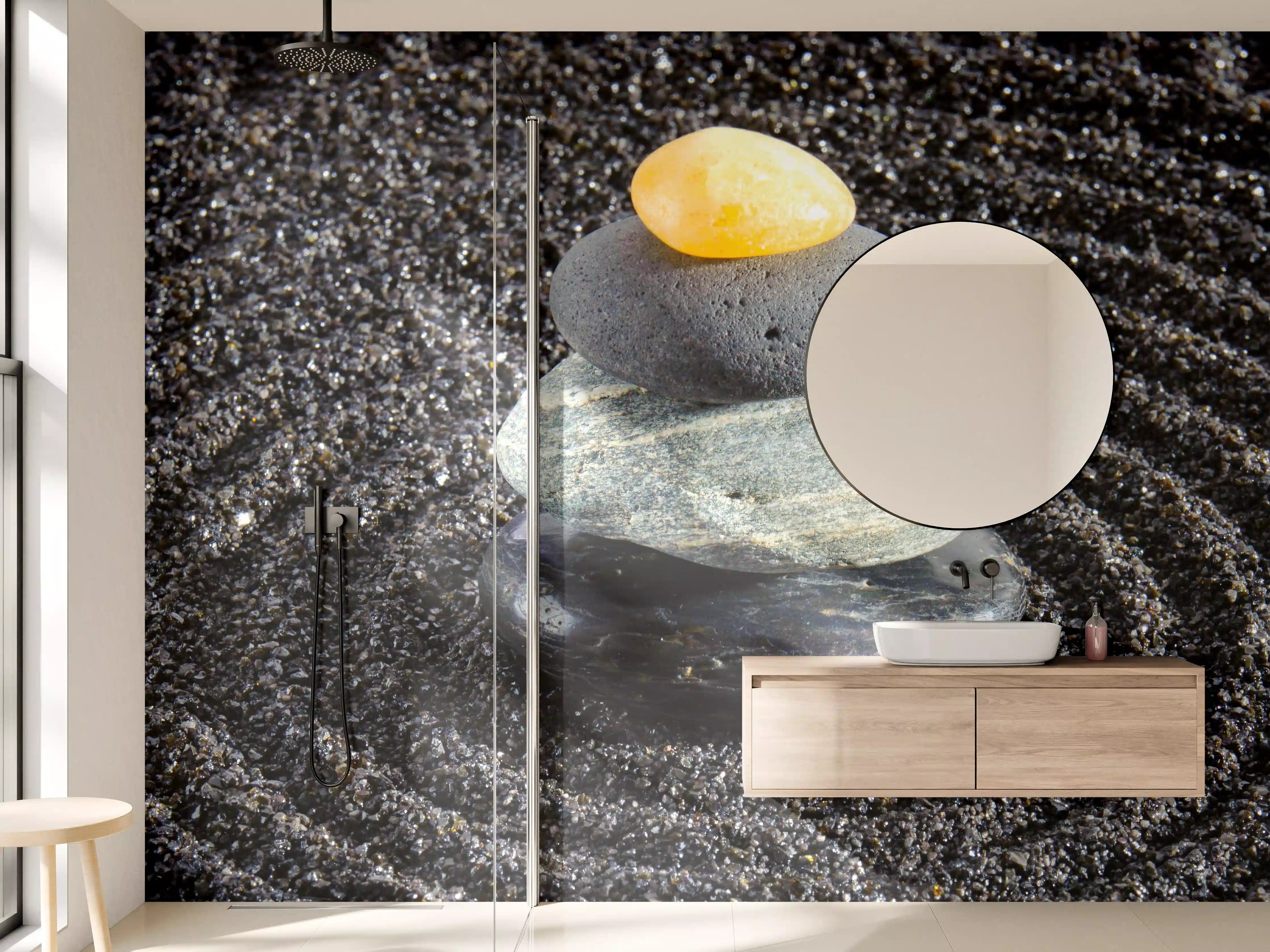 Wandverkleidung Bad - Zen Steine am Kiesbett