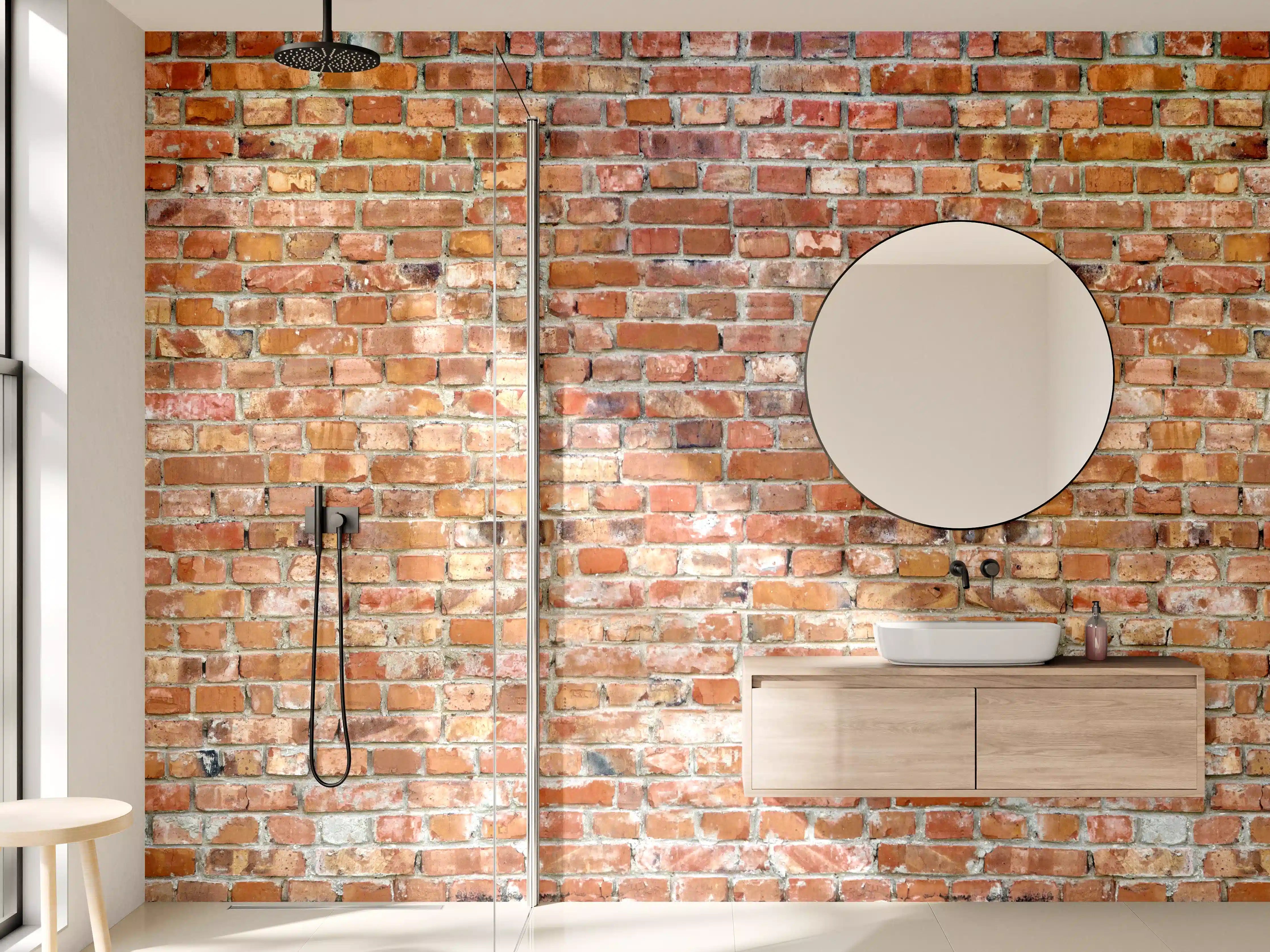 Wandverkleidung Bad - Ziegelmauer in roter Farbe