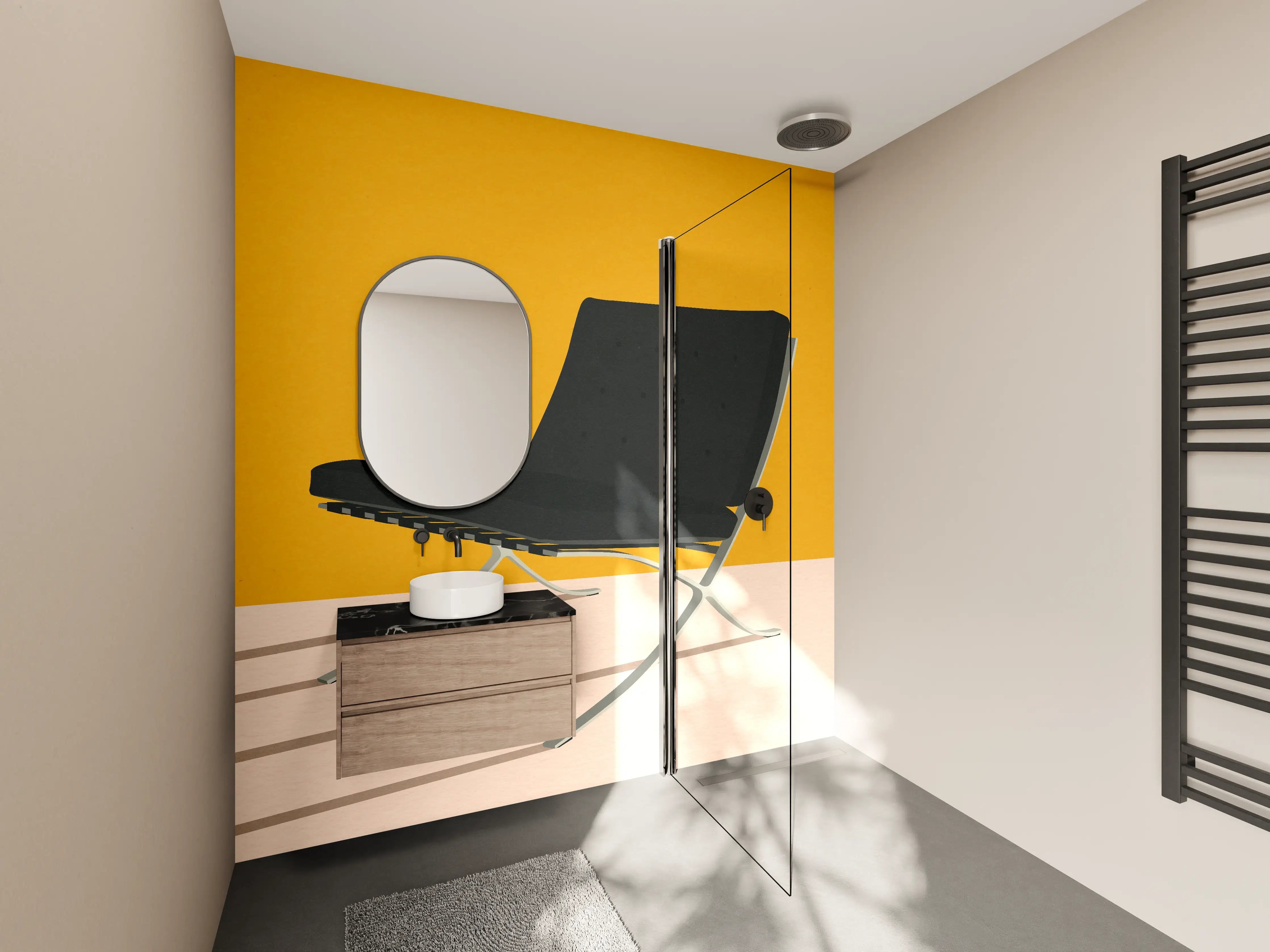 Wandverkleidung Bad - "Moderne weiße Keramikvase mit goldenen Akzenten - Exklusives Wohnaccessoire"
