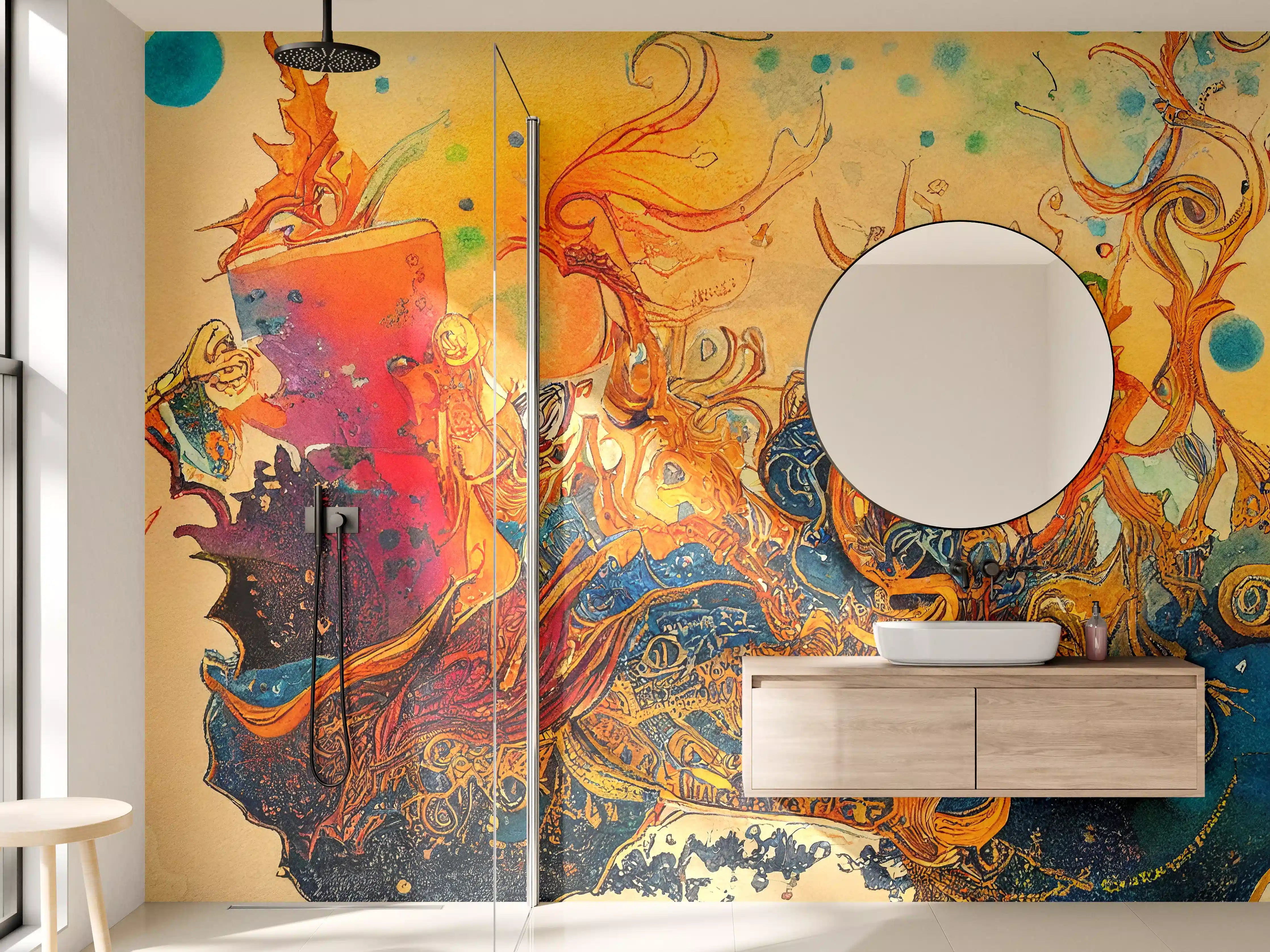Wandverkleidung Bad - abstrakte bunte Aquarell-Design Illustration