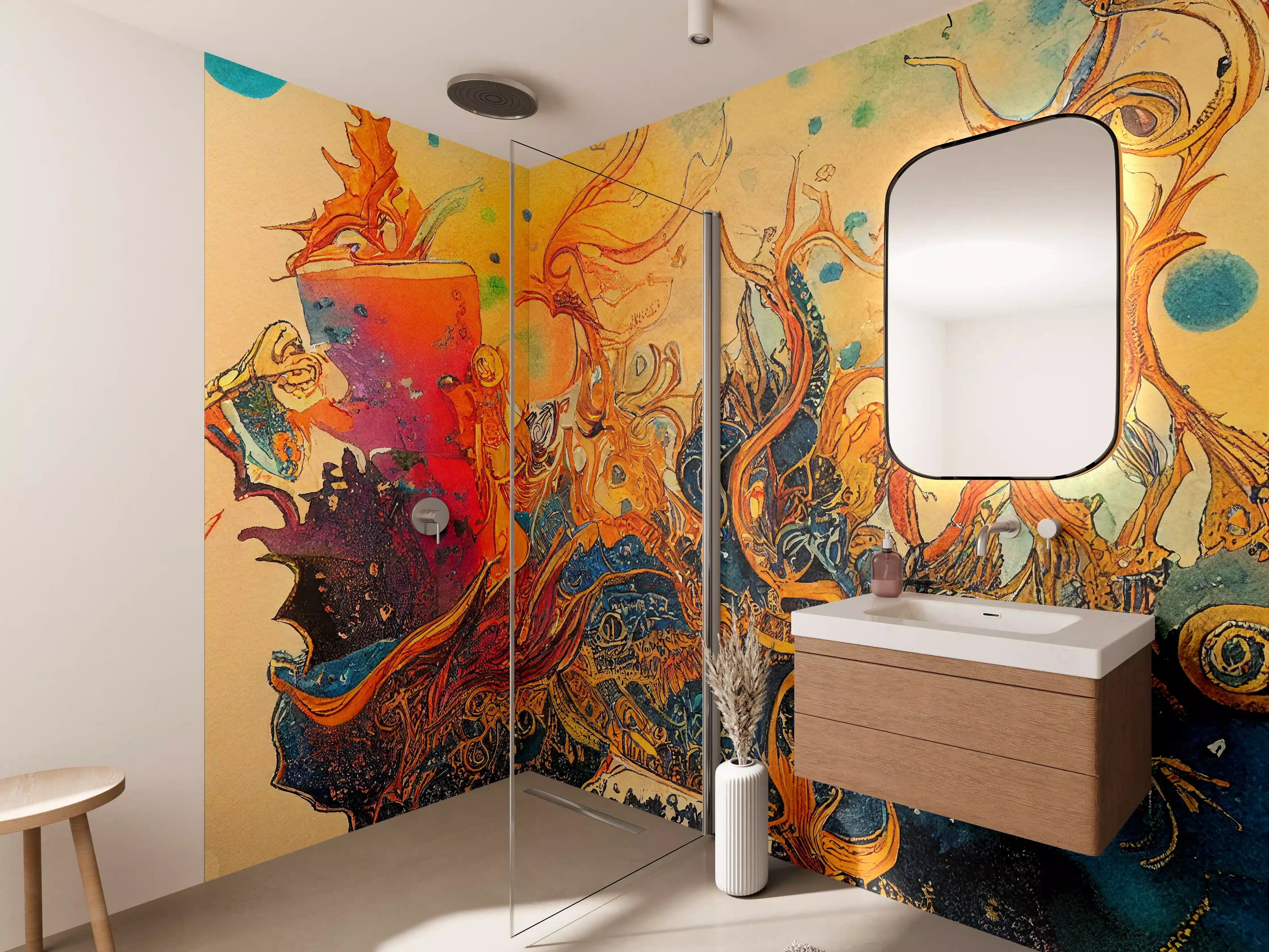 Wandverkleidung Bad - abstrakte bunte Aquarell-Design Illustration