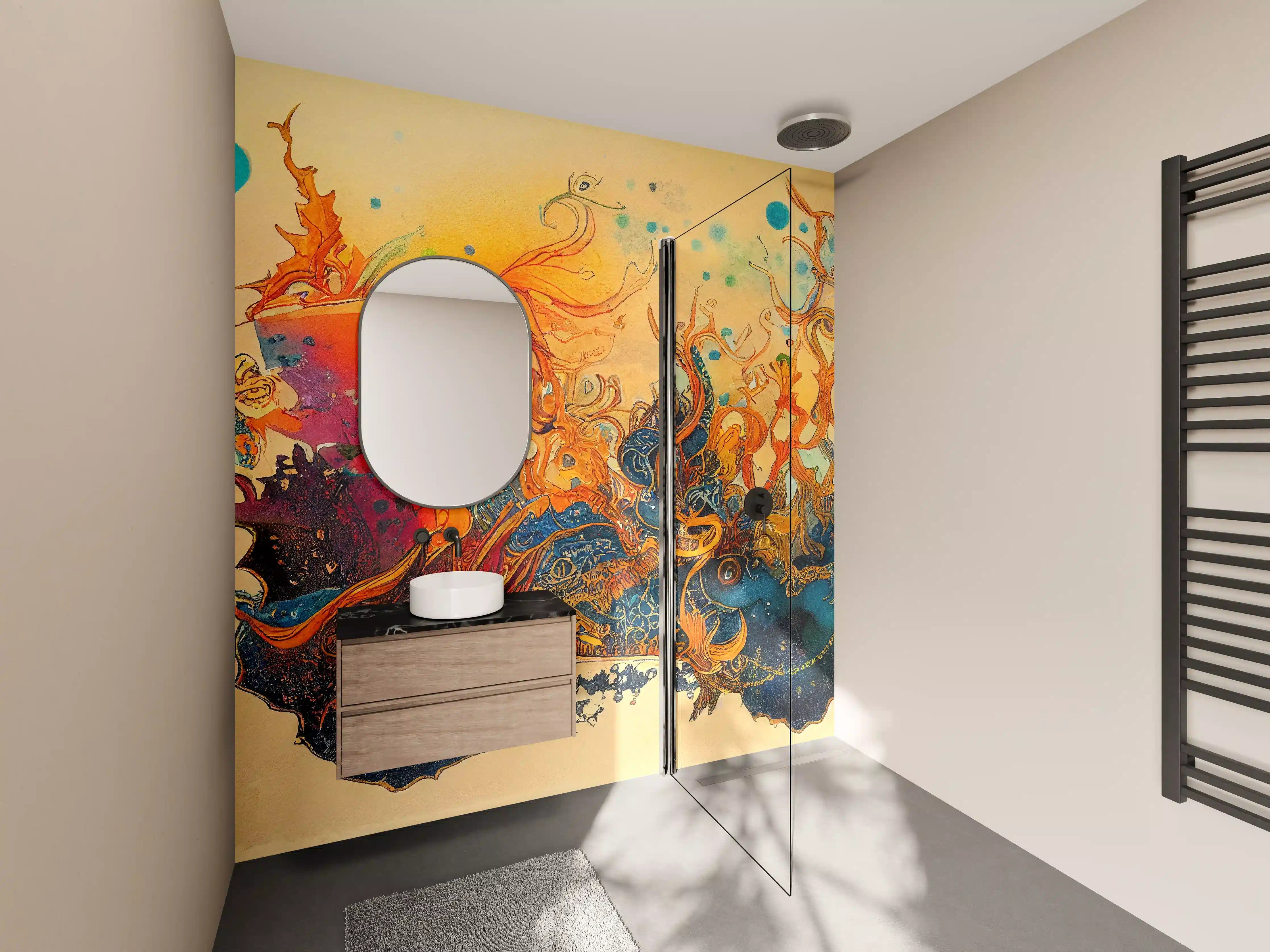Wandverkleidung Bad - abstrakte bunte Aquarell-Design Illustration