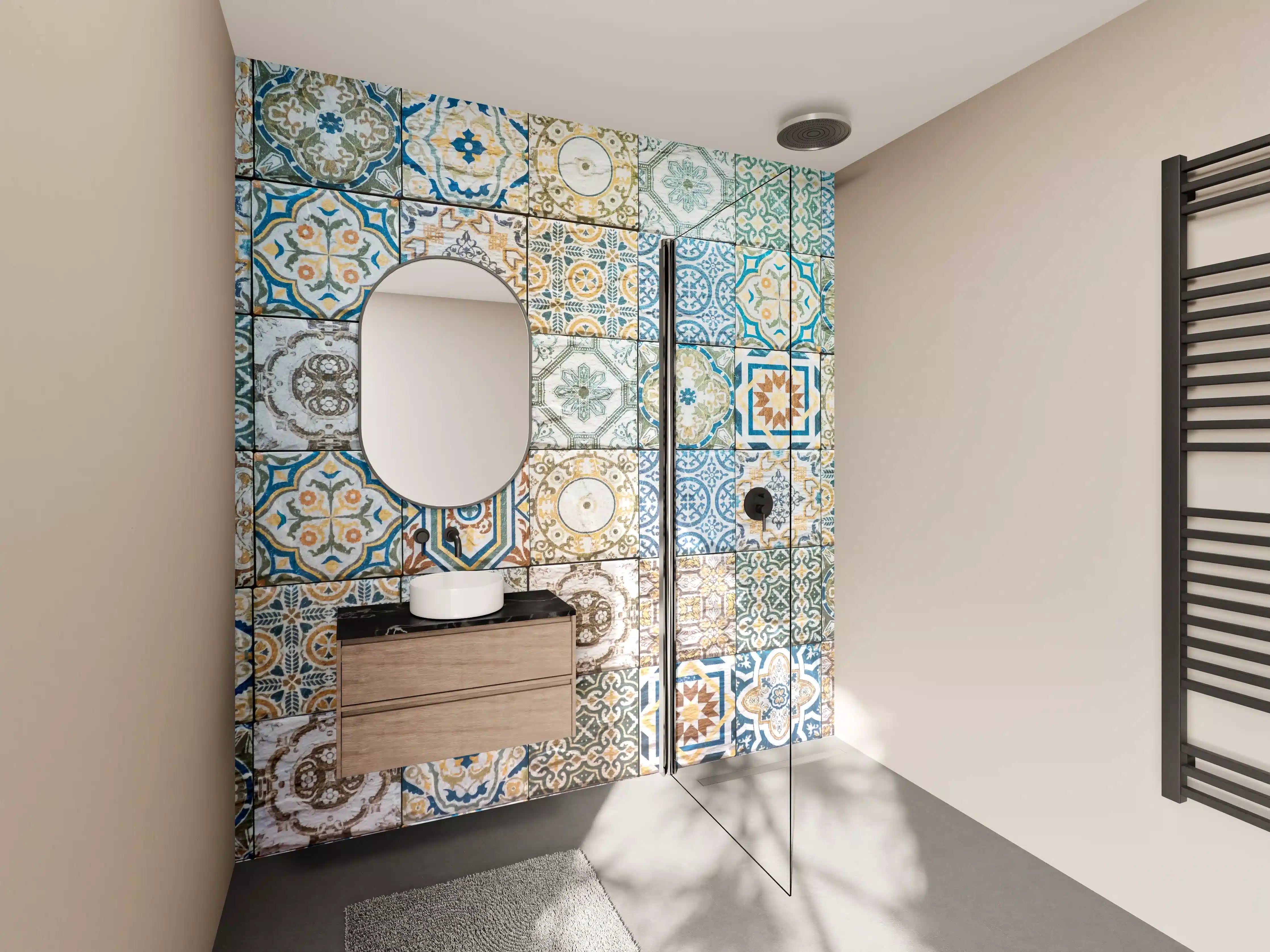 Wandverkleidung Bad - buntes Mosaik im spanischen Stil