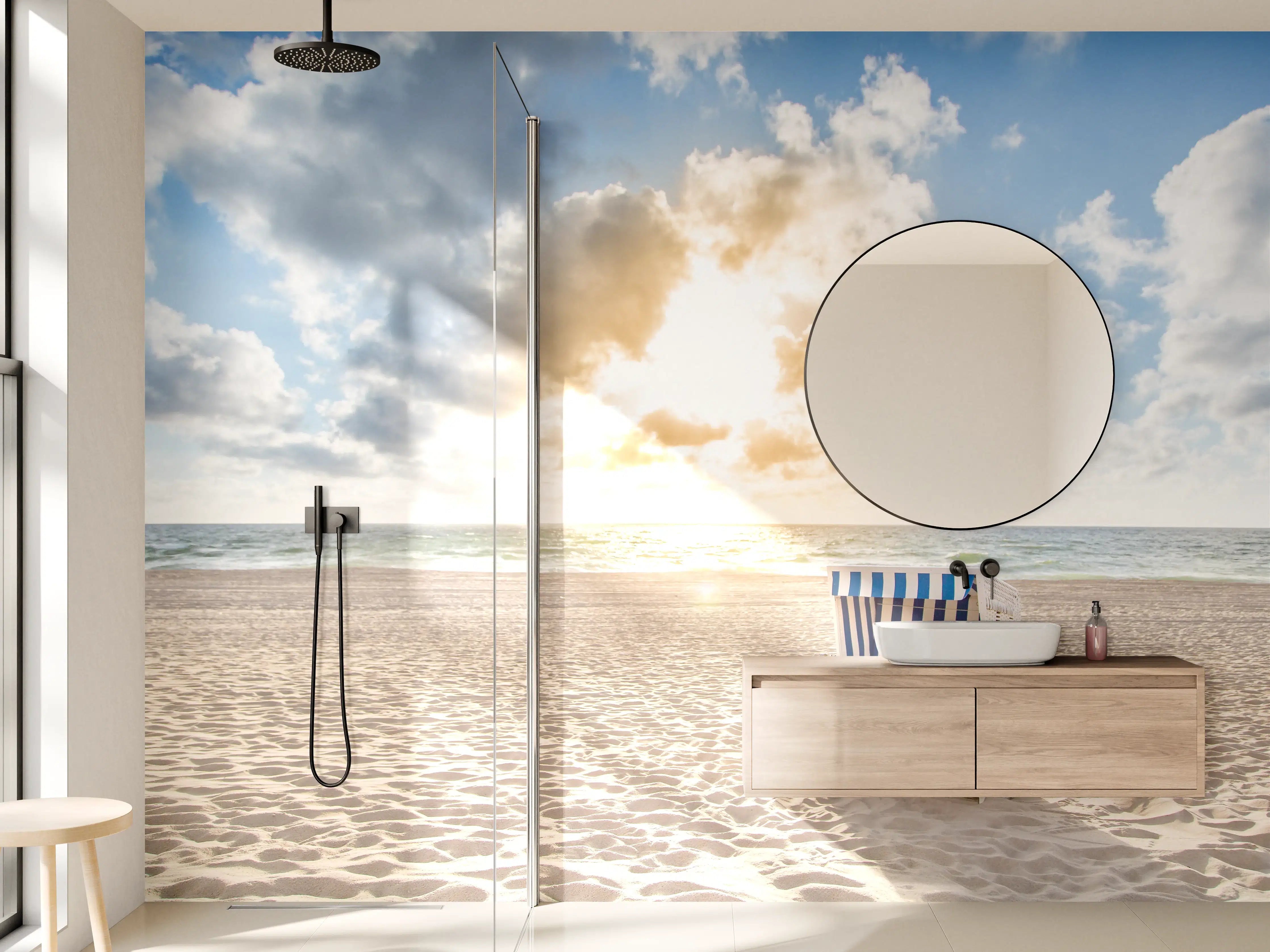 Wandverkleidung Bad - einzelner Strandkorb an der Nordsee