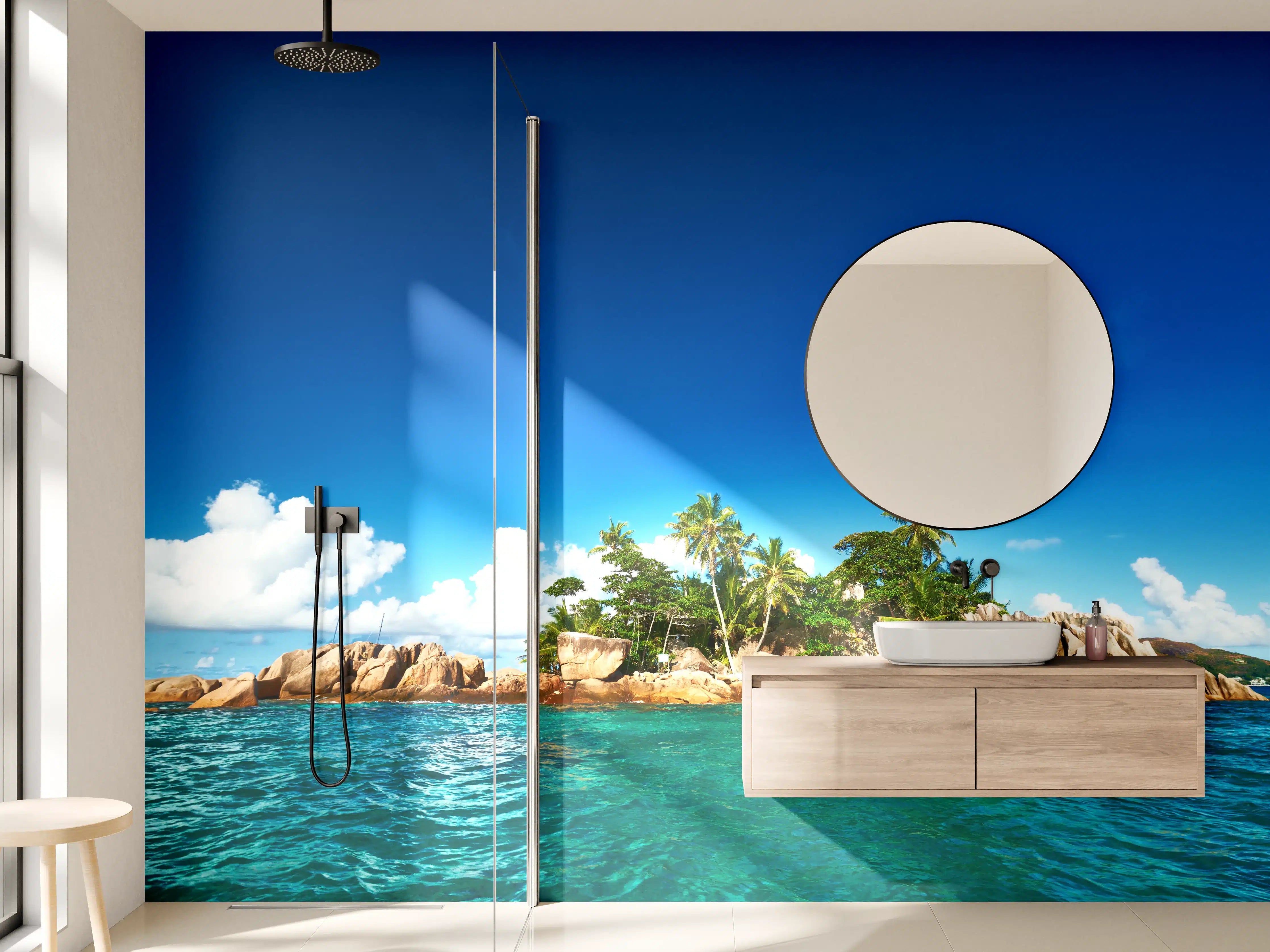 Wandverkleidung Bad - kleine tropische Insel vor Sankt Pierre