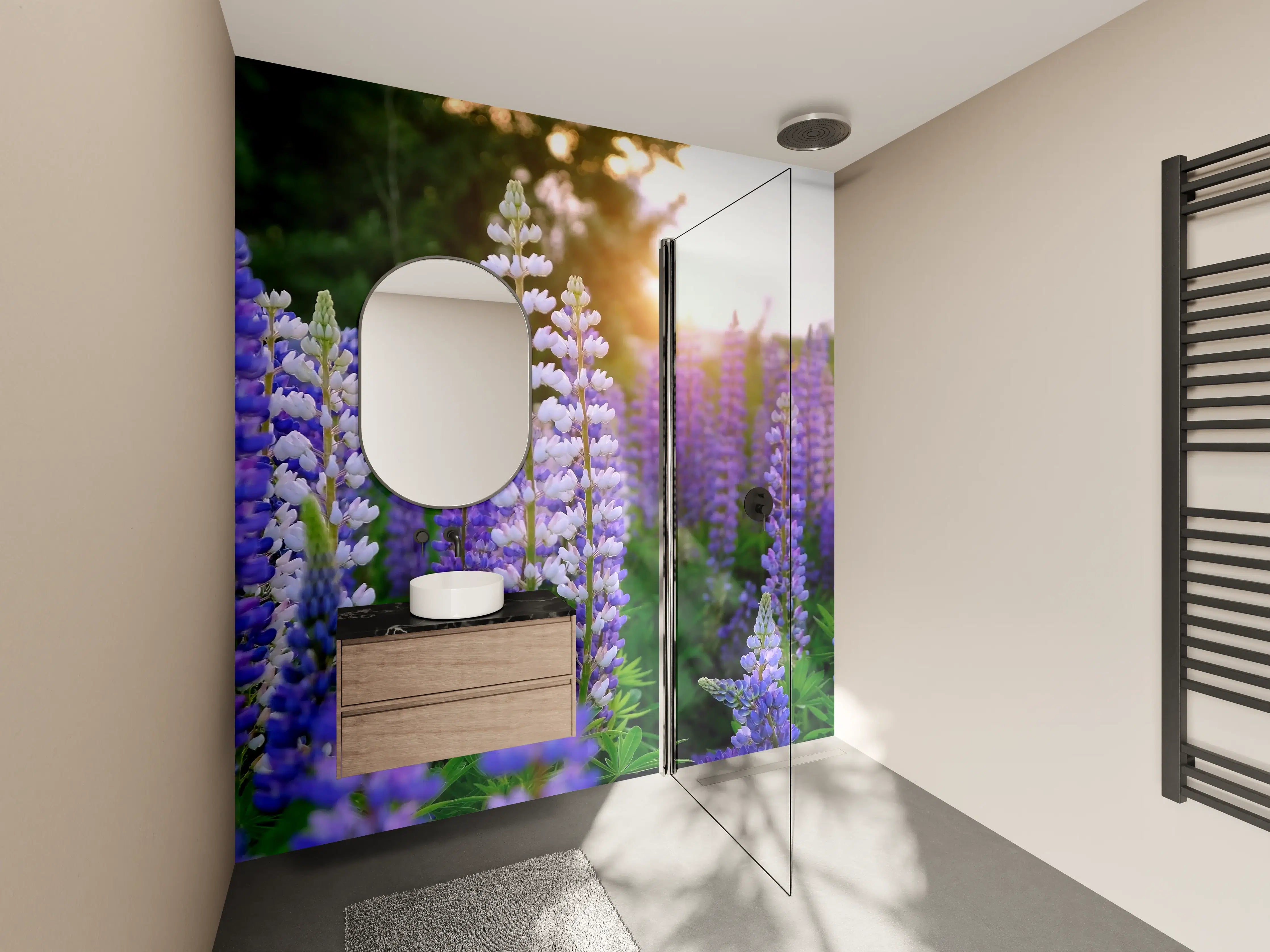 Wandverkleidung Bad - lila-rosa Lupine Blumen 
