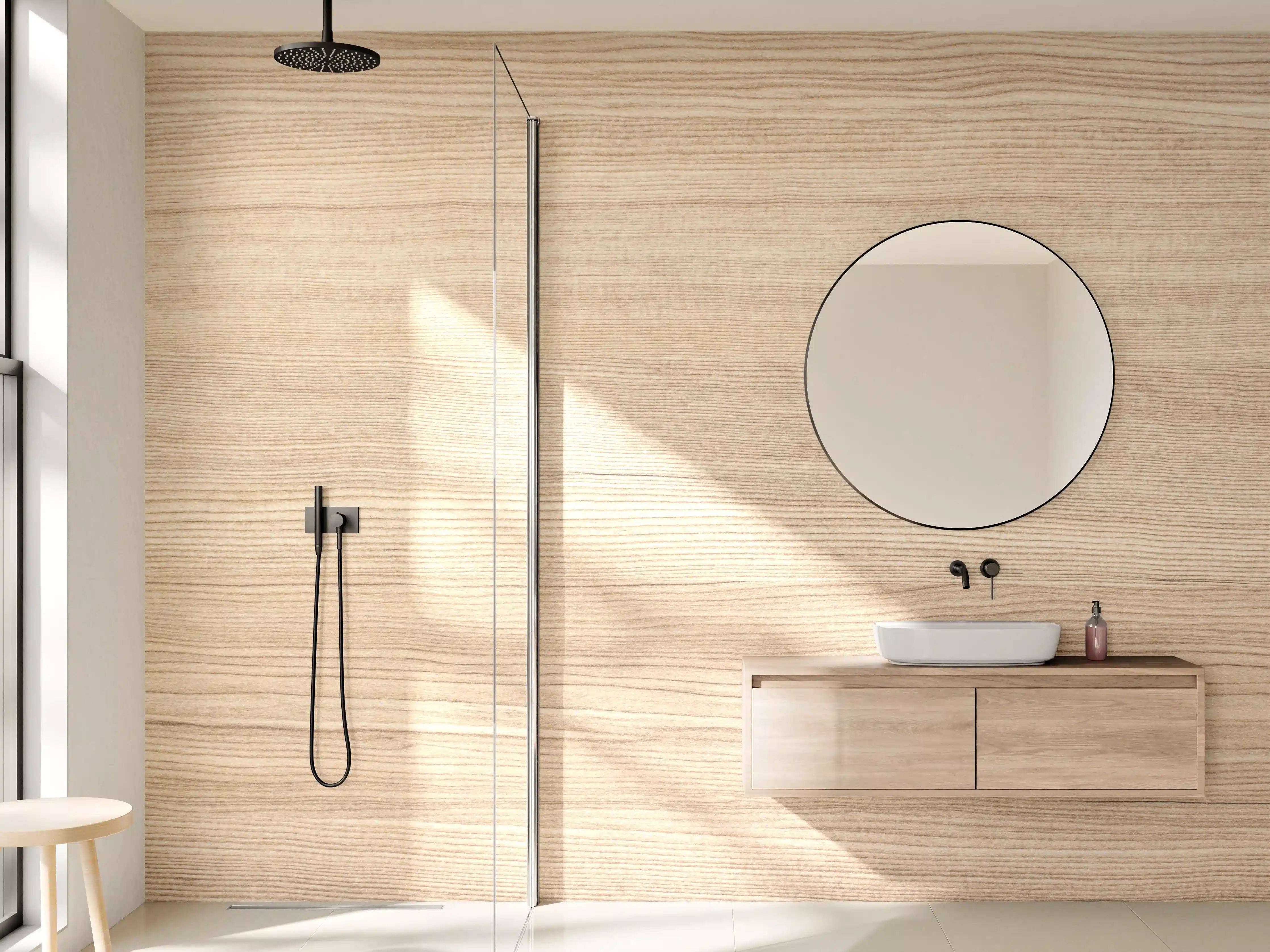 Wandverkleidung Bad - moderne Eiche Holztextur