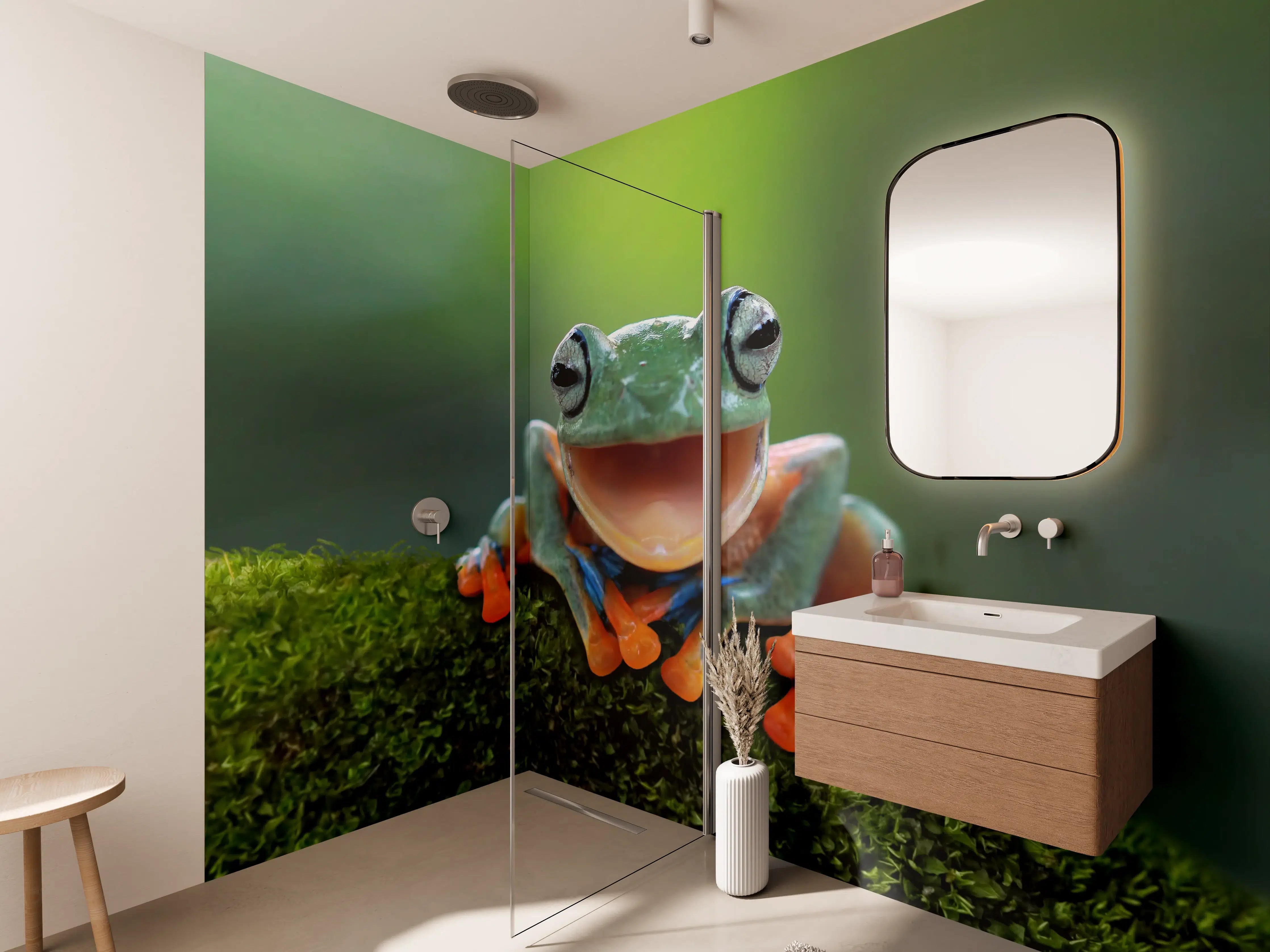 Wandverkleidung Bad - niedlicher Laubfrosch in Nahaufnahme