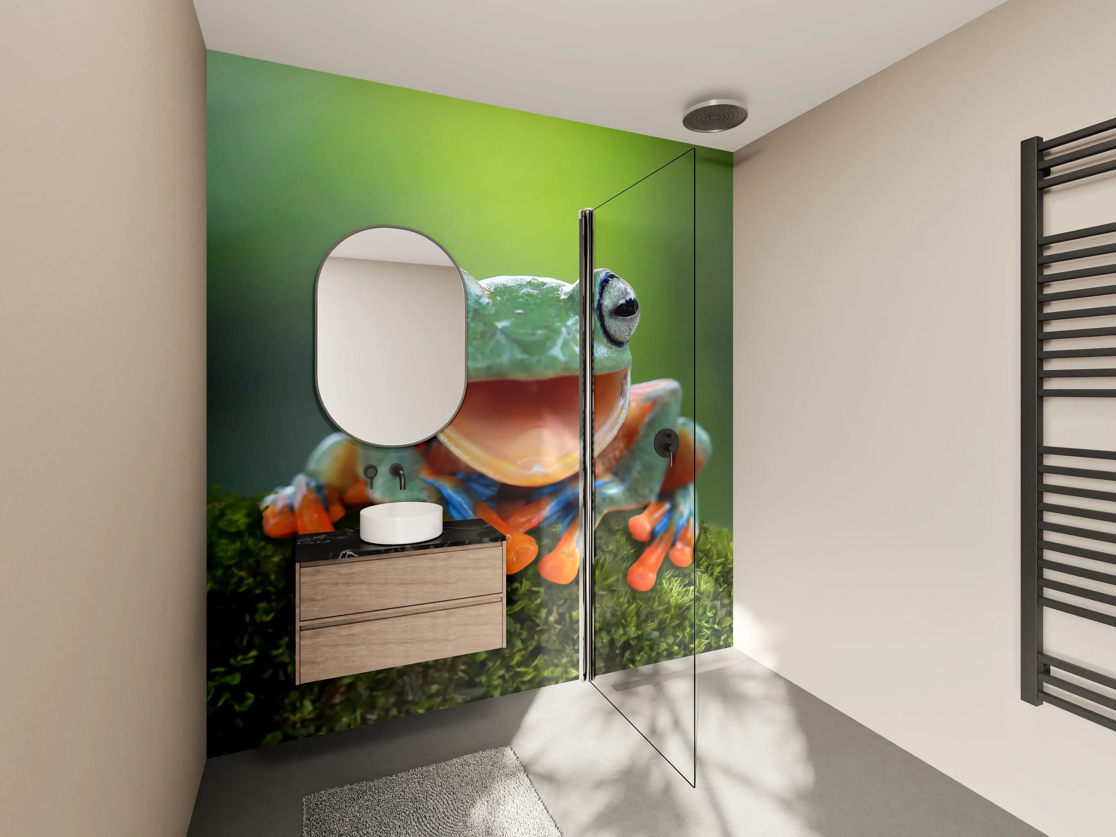 Wandverkleidung Bad - niedlicher Laubfrosch in Nahaufnahme