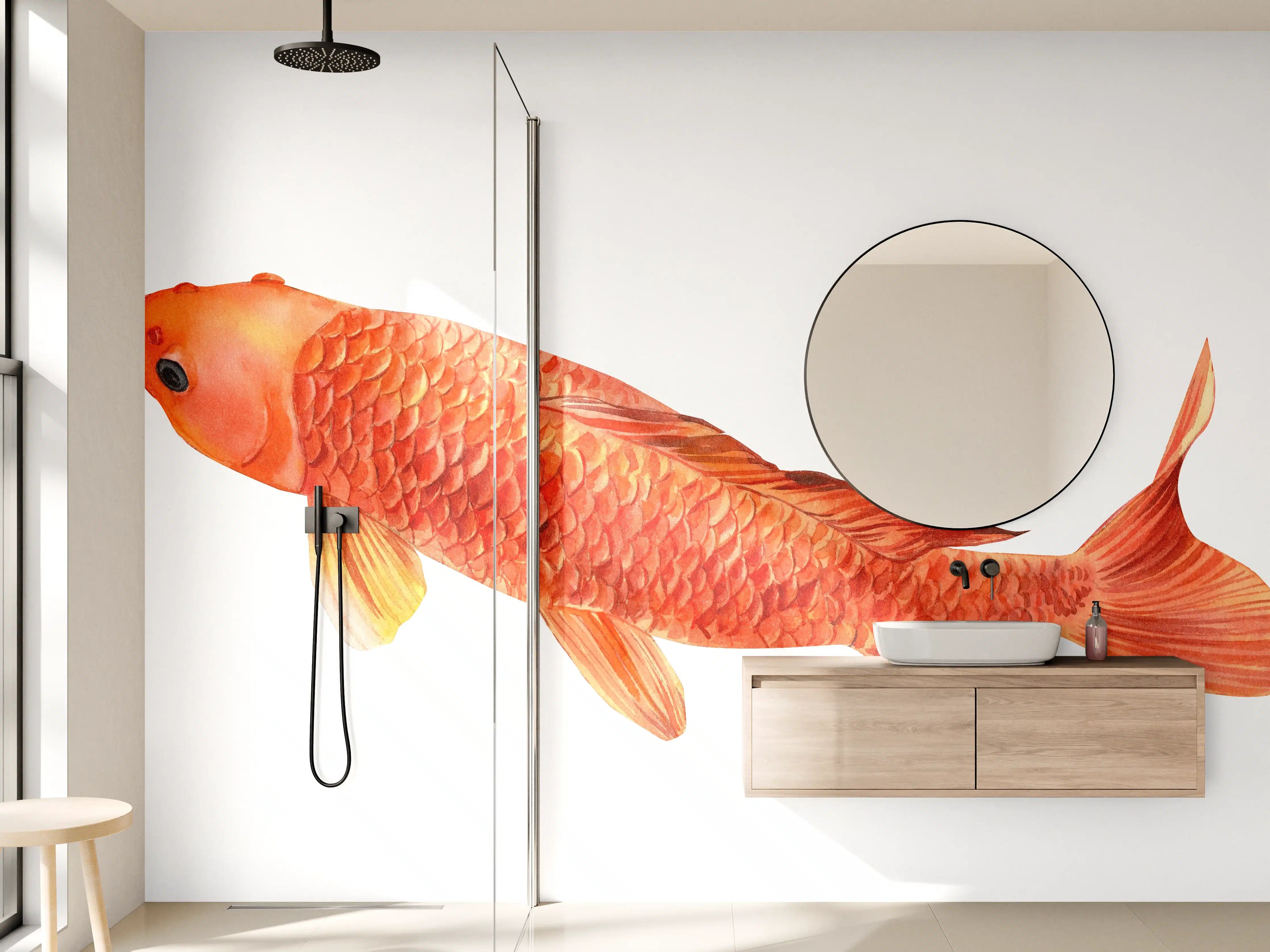 Wandverkleidung Bad - orangefarbener Koi