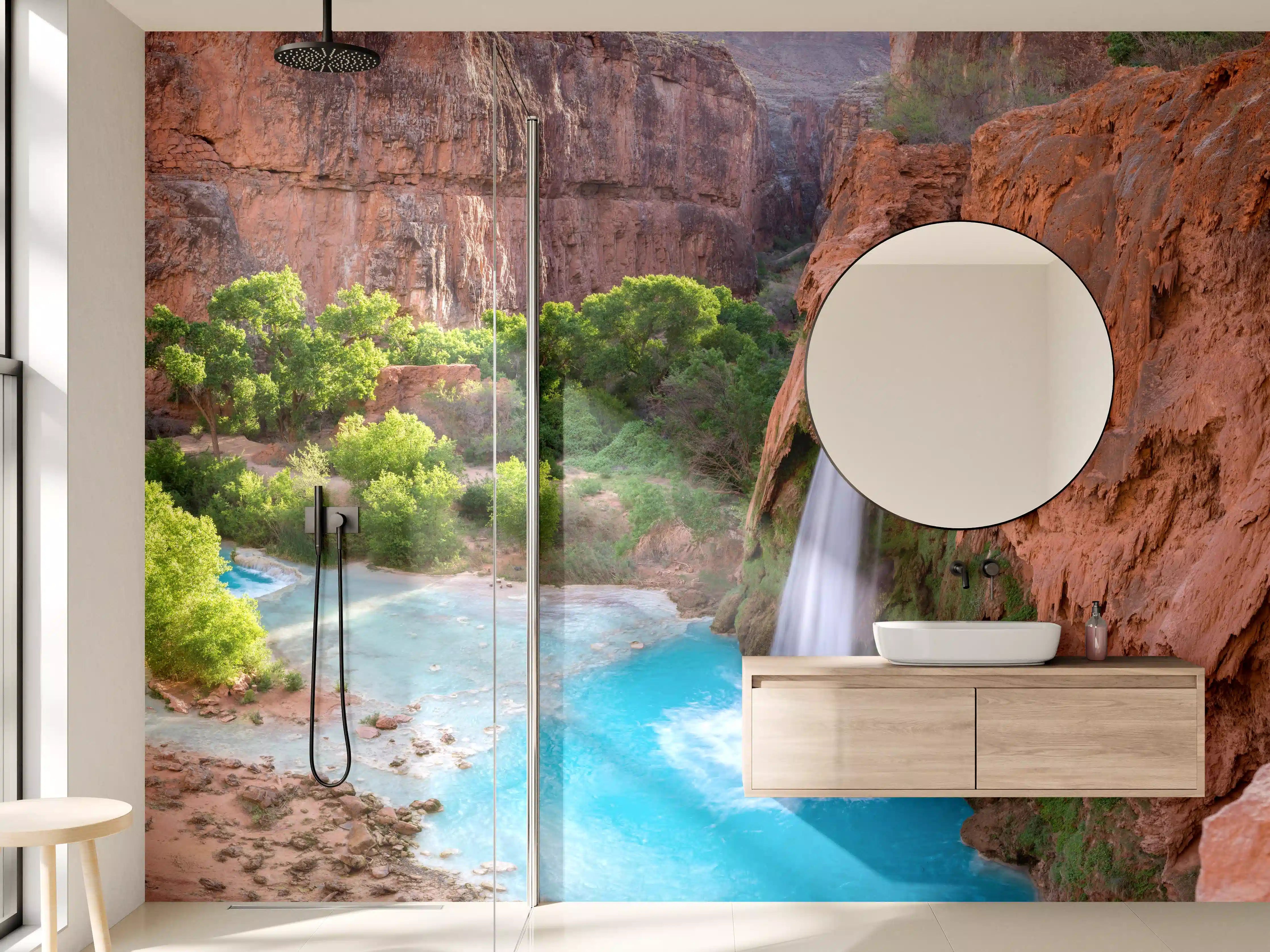 Wandverkleidung Bad - paradiesischer Anblick der Havasu Falls 