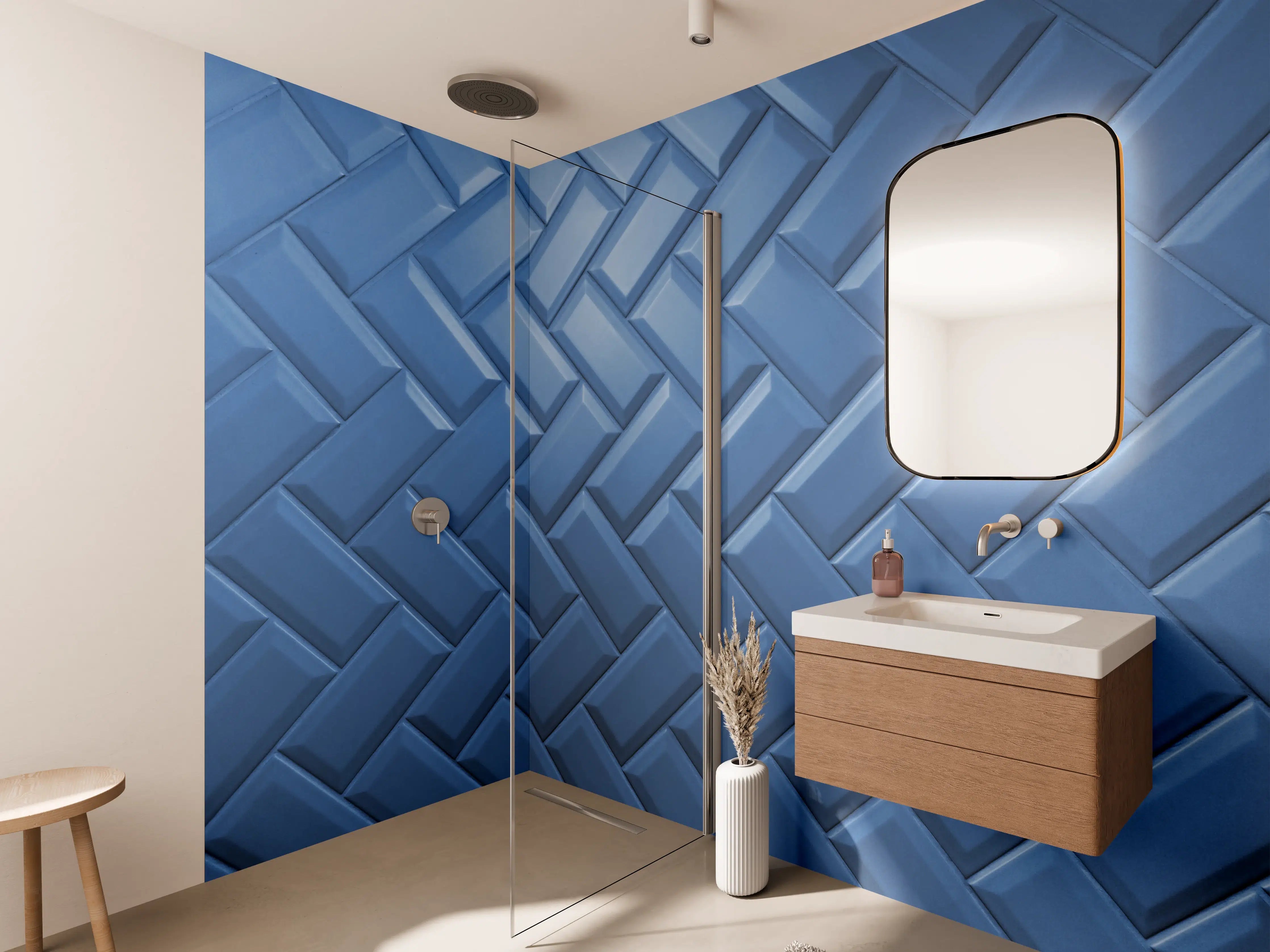 Wandverkleidung Bad - phantomblaue matte Keramikfliesen