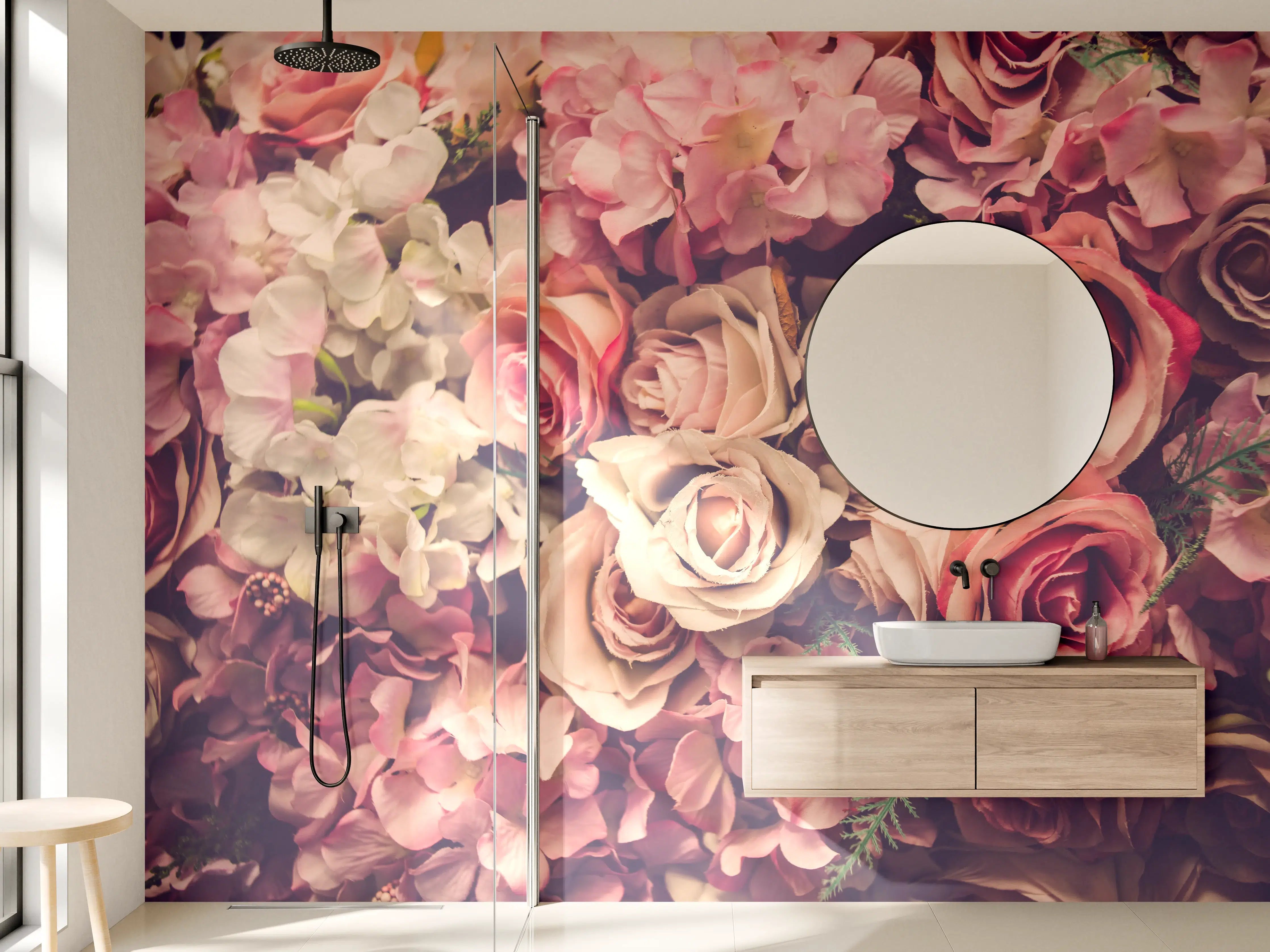 Wandverkleidung Bad - retro rosa Rosen 