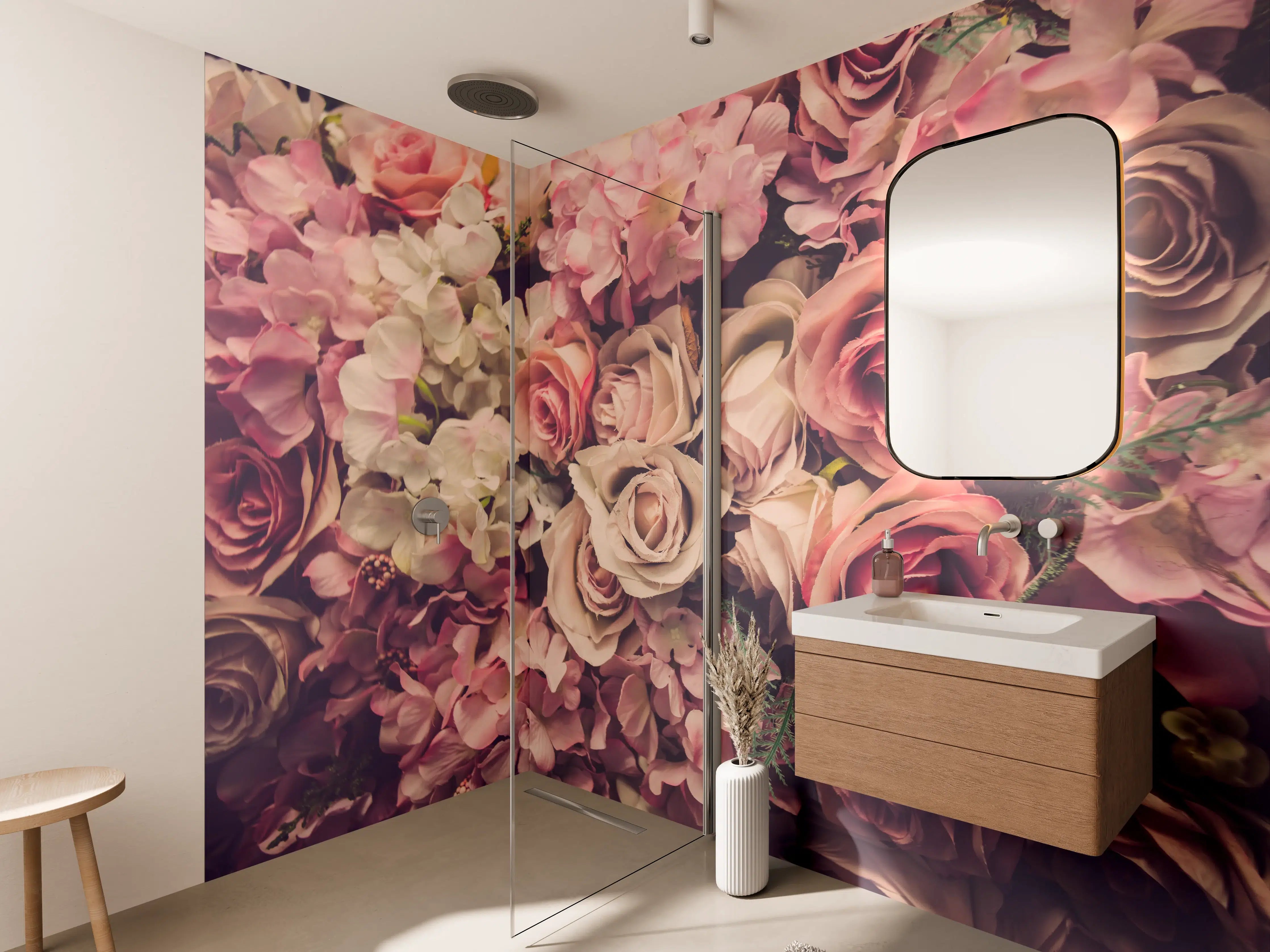 Wandverkleidung Bad - retro rosa Rosen 