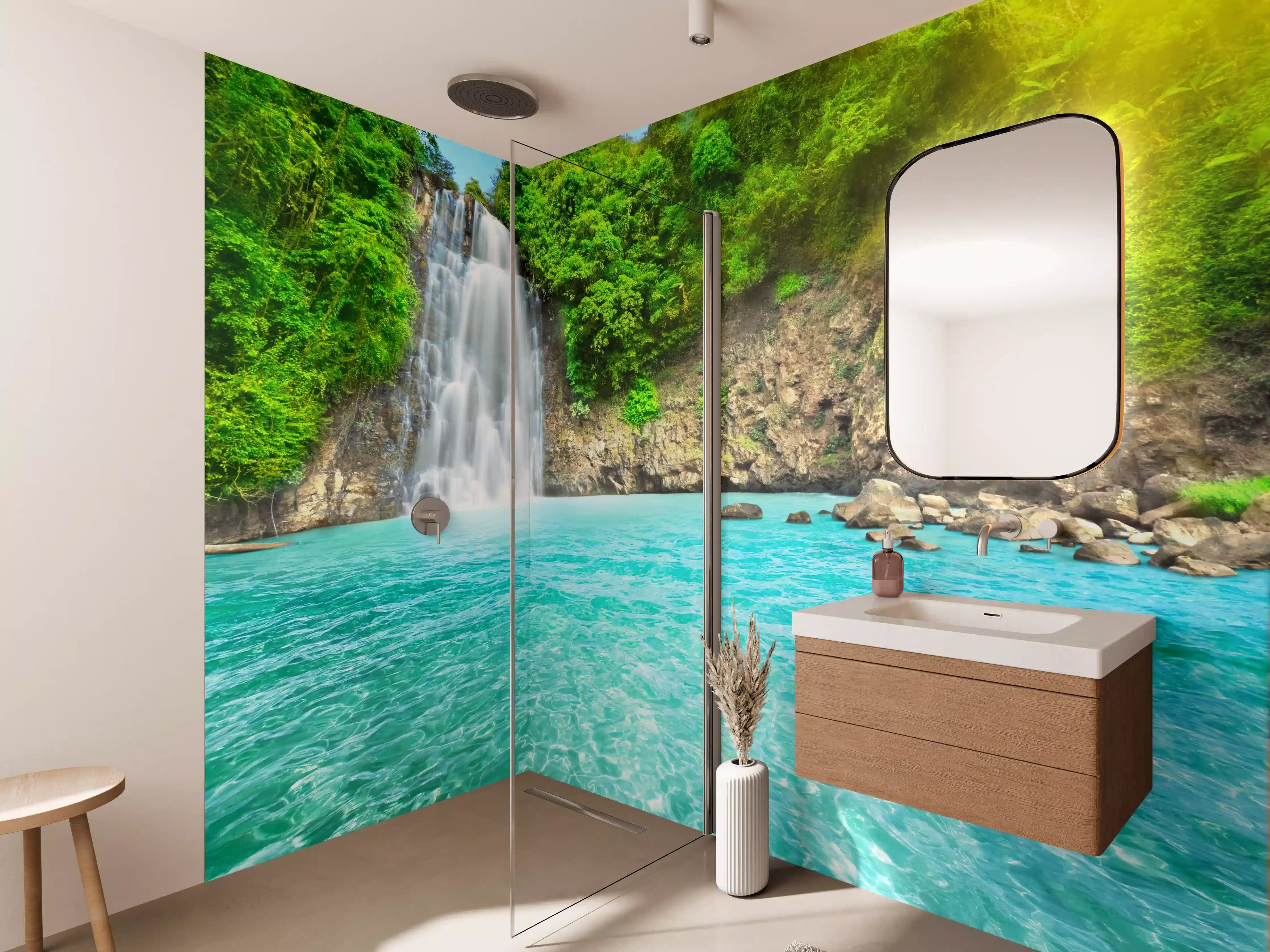 Wandverkleidung Bad - tropischer Wasserfall