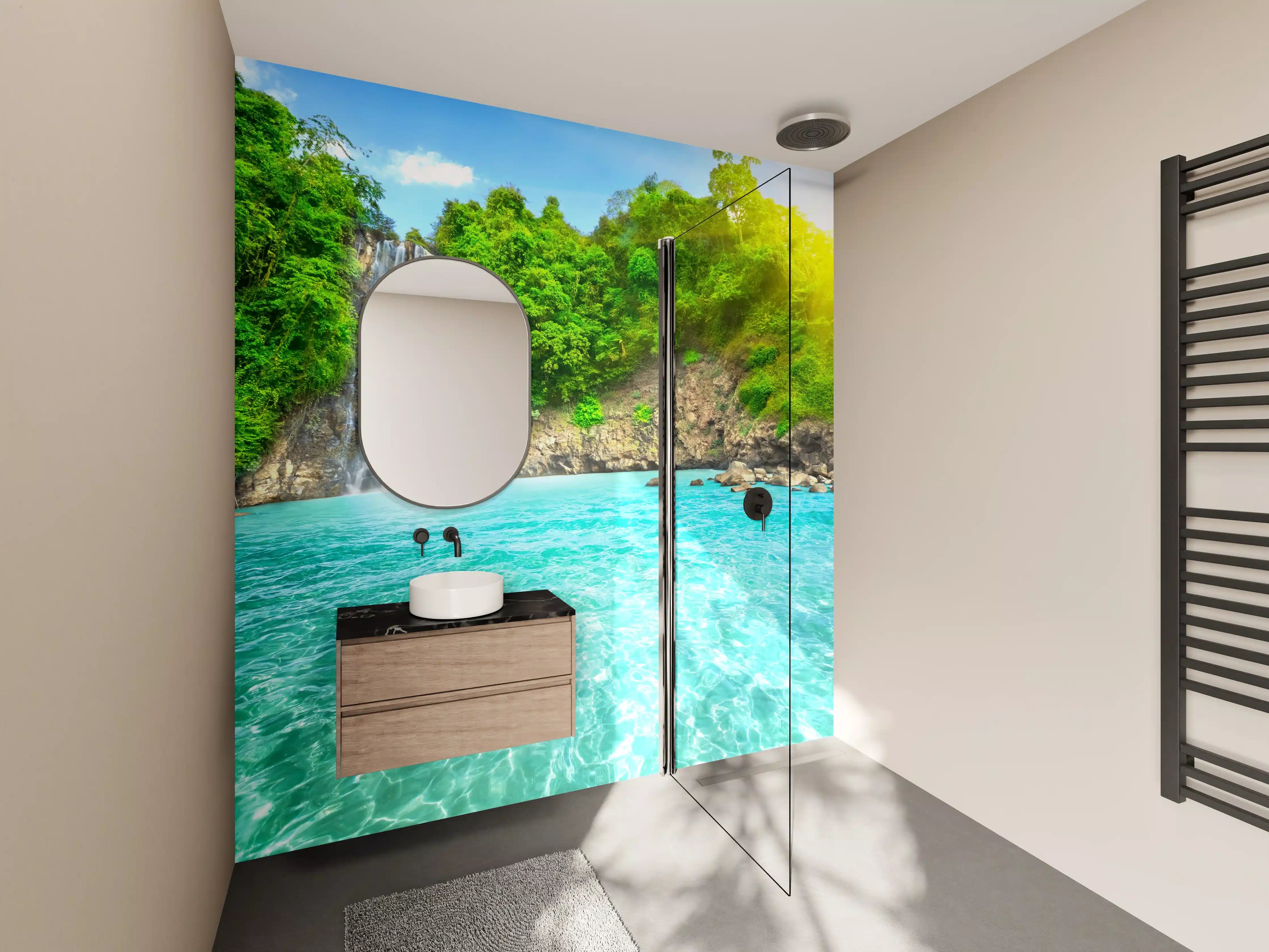 Wandverkleidung Bad - tropischer Wasserfall