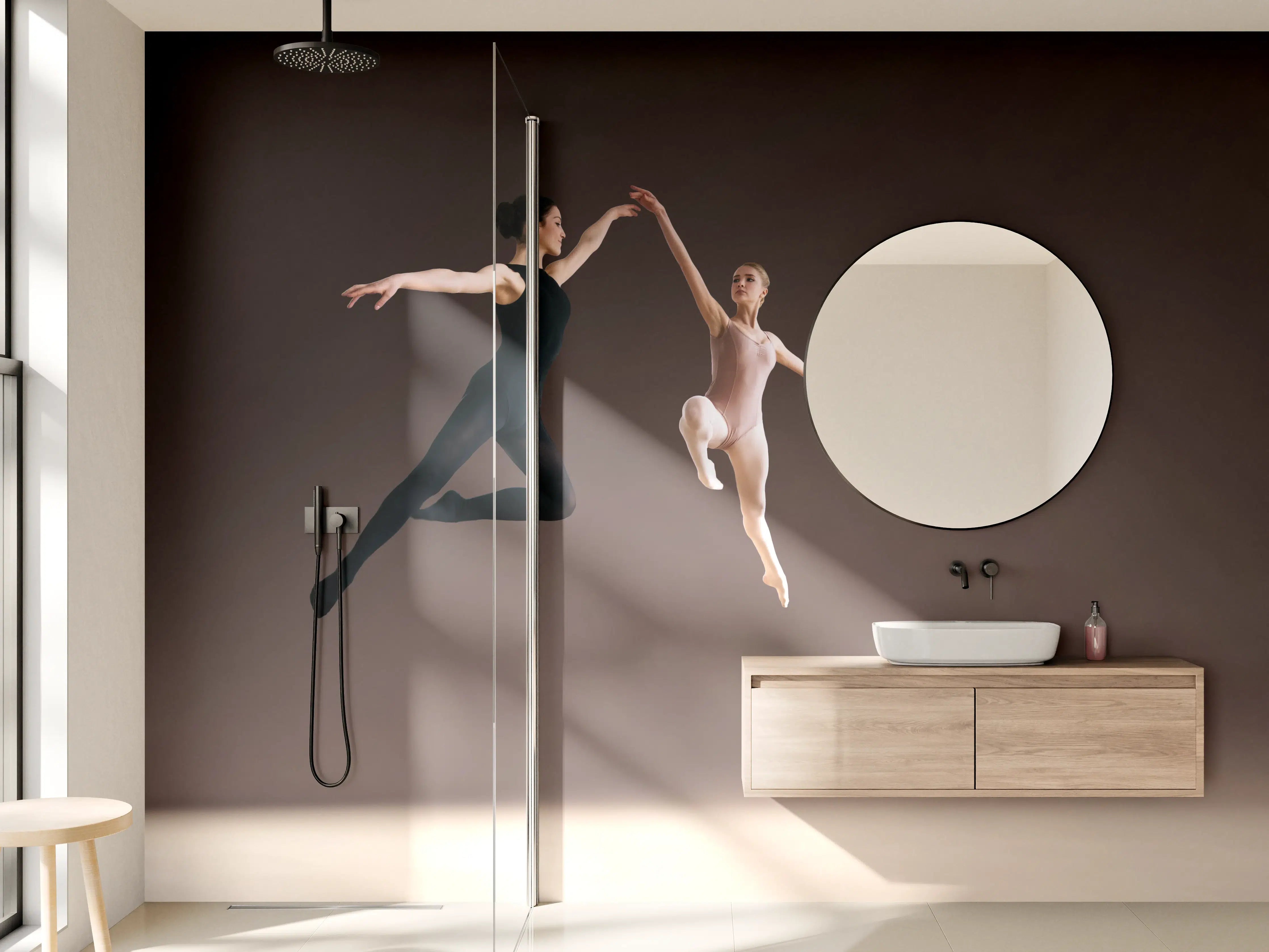Wandverkleidung Bad - zwei Balletttänzerinnen hoch in der Luft