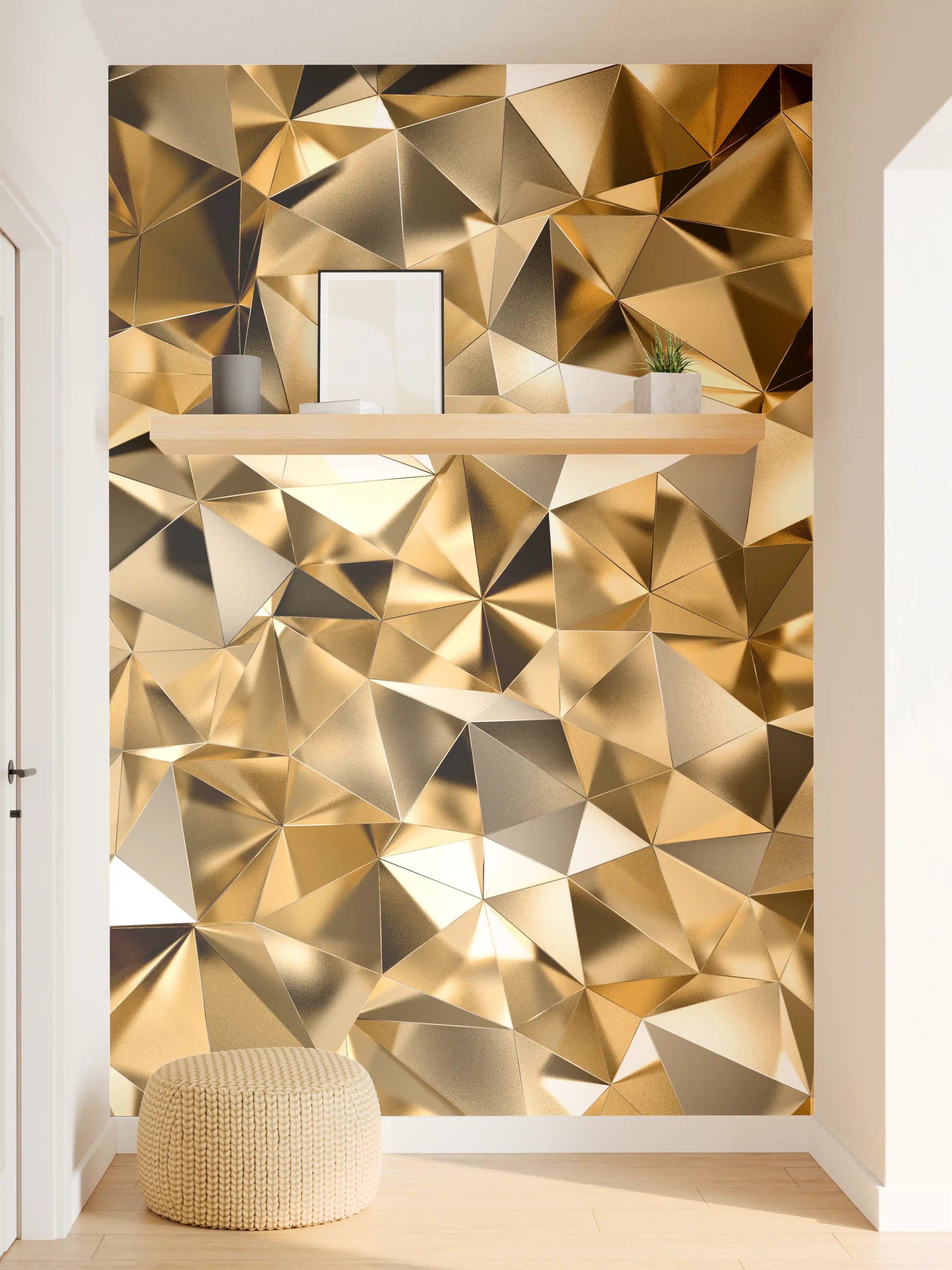 Wandverkleidung Flur - 3D Goldenes Kristall Design