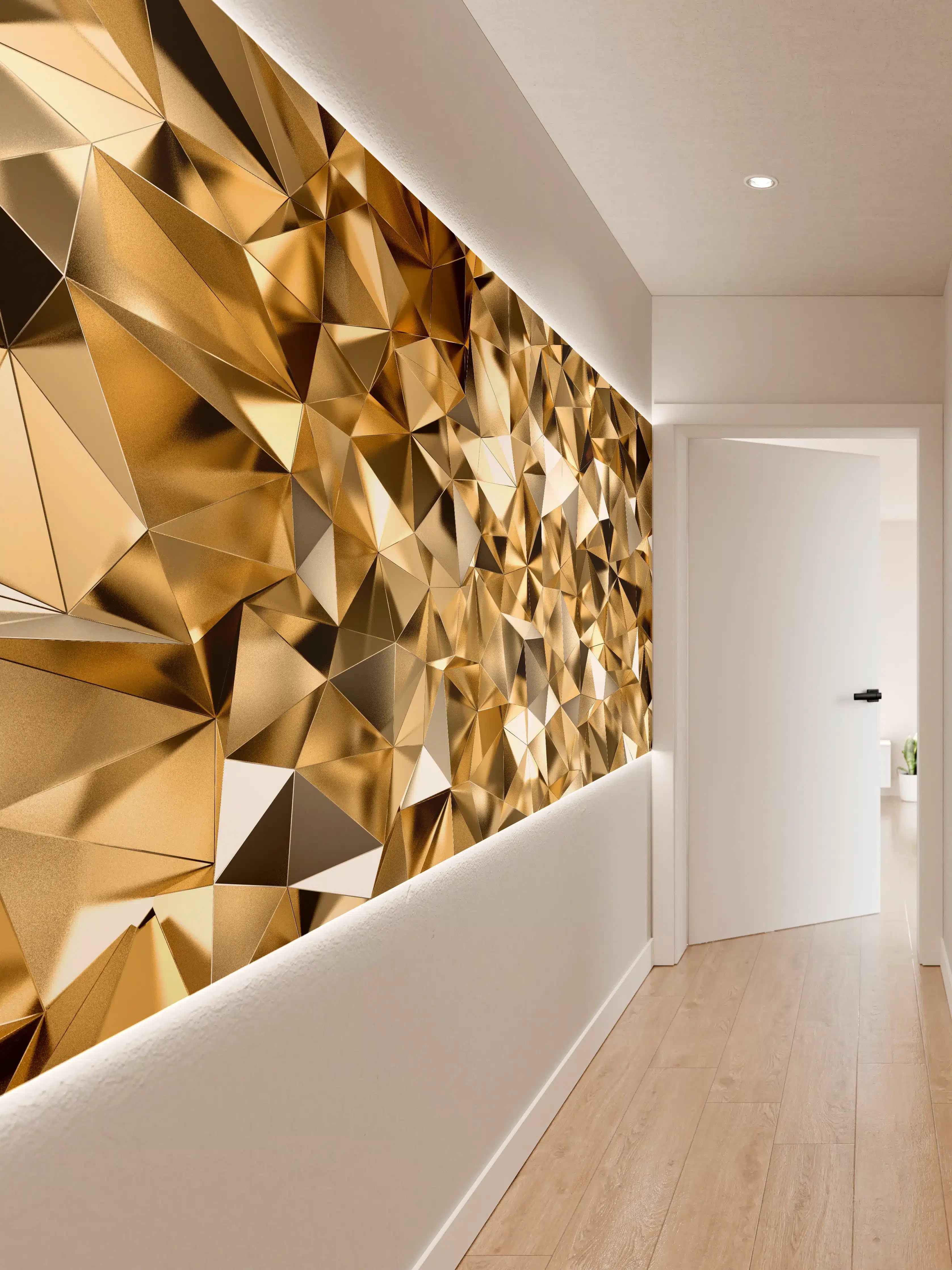 Wandverkleidung Flur - 3D Goldenes Kristall Design