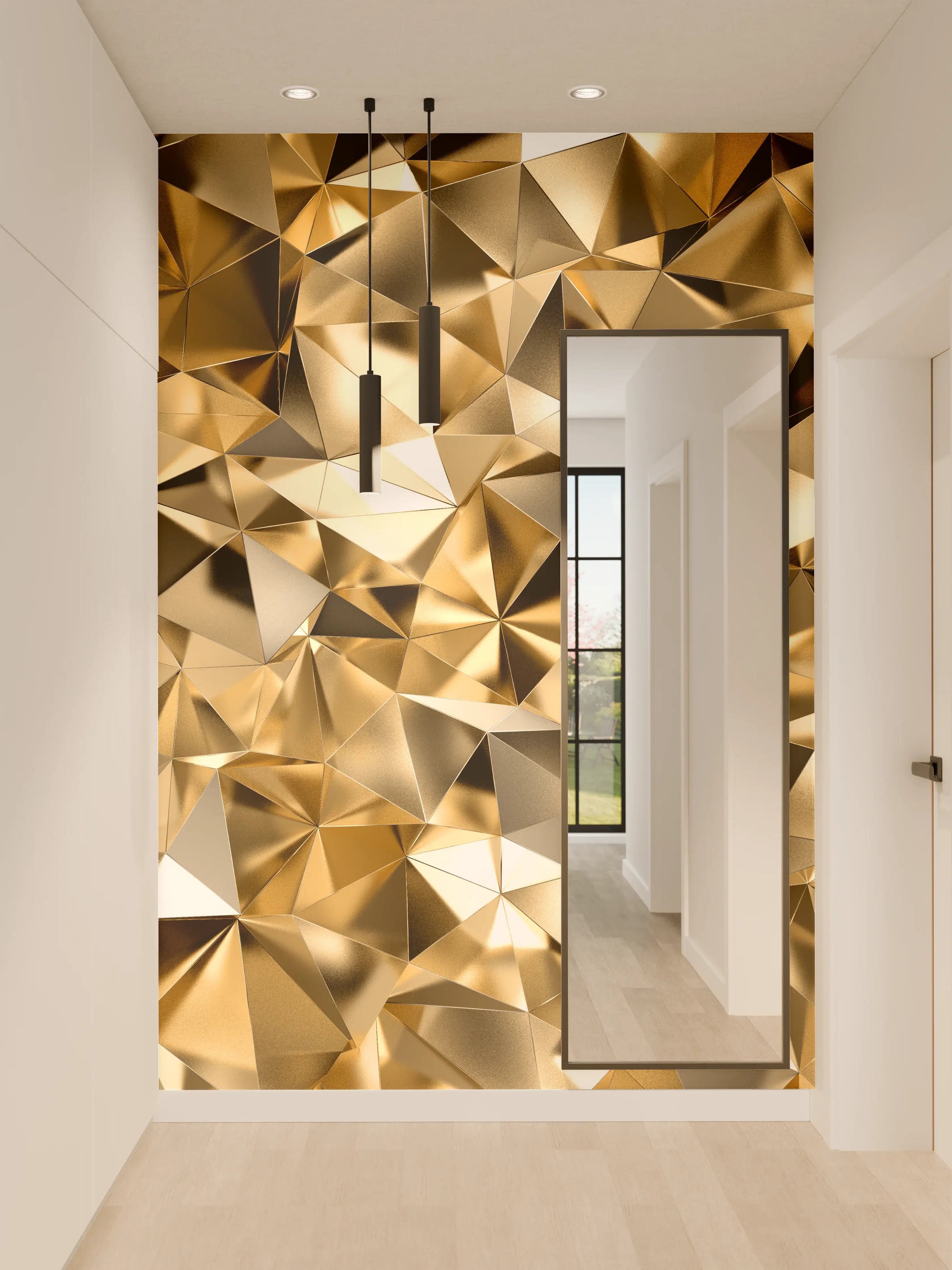 Wandverkleidung Flur - 3D Goldenes Kristall Design