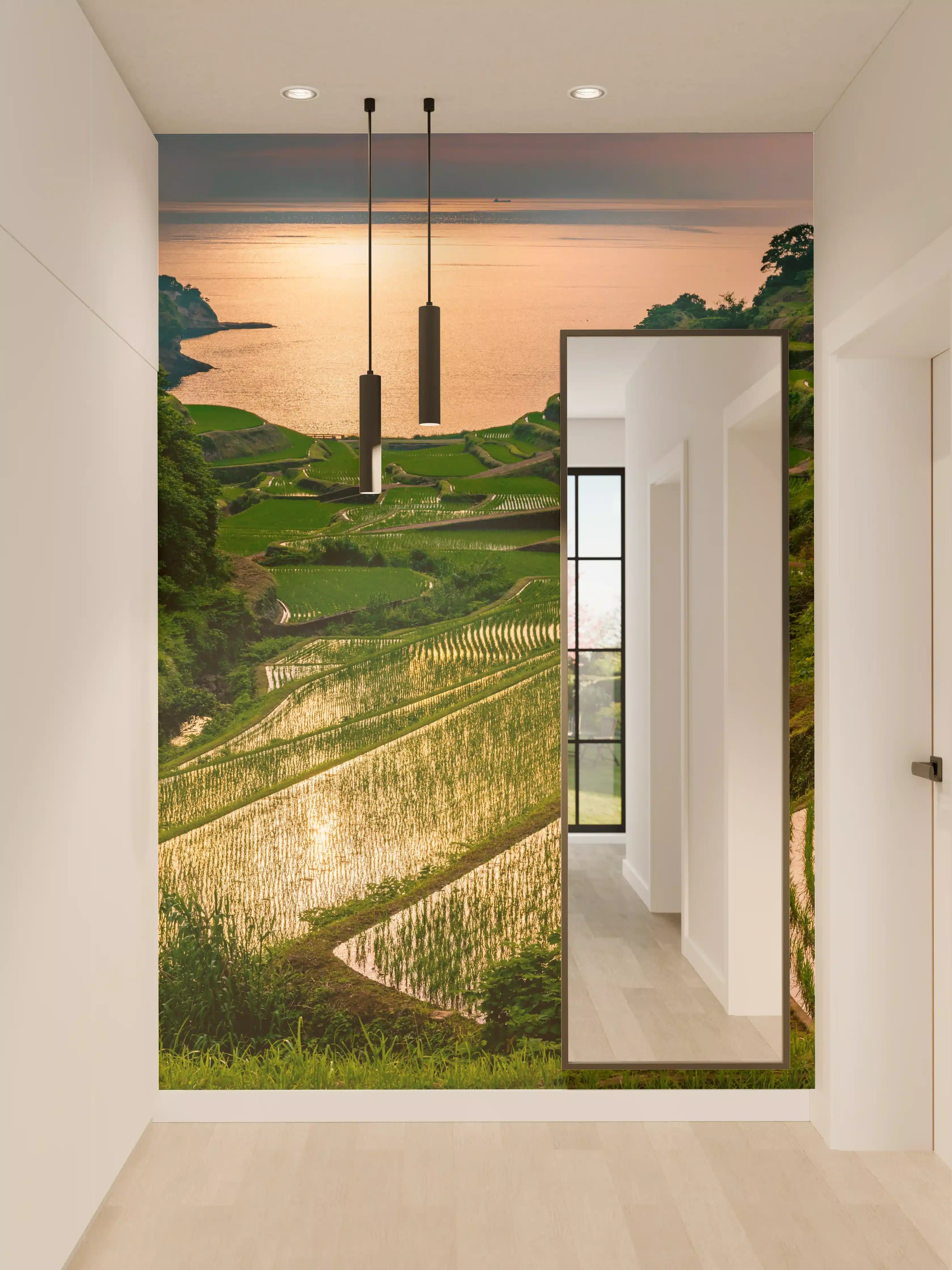 Wandverkleidung Flur - Abendlicher Blick japanische Berglandschaft
