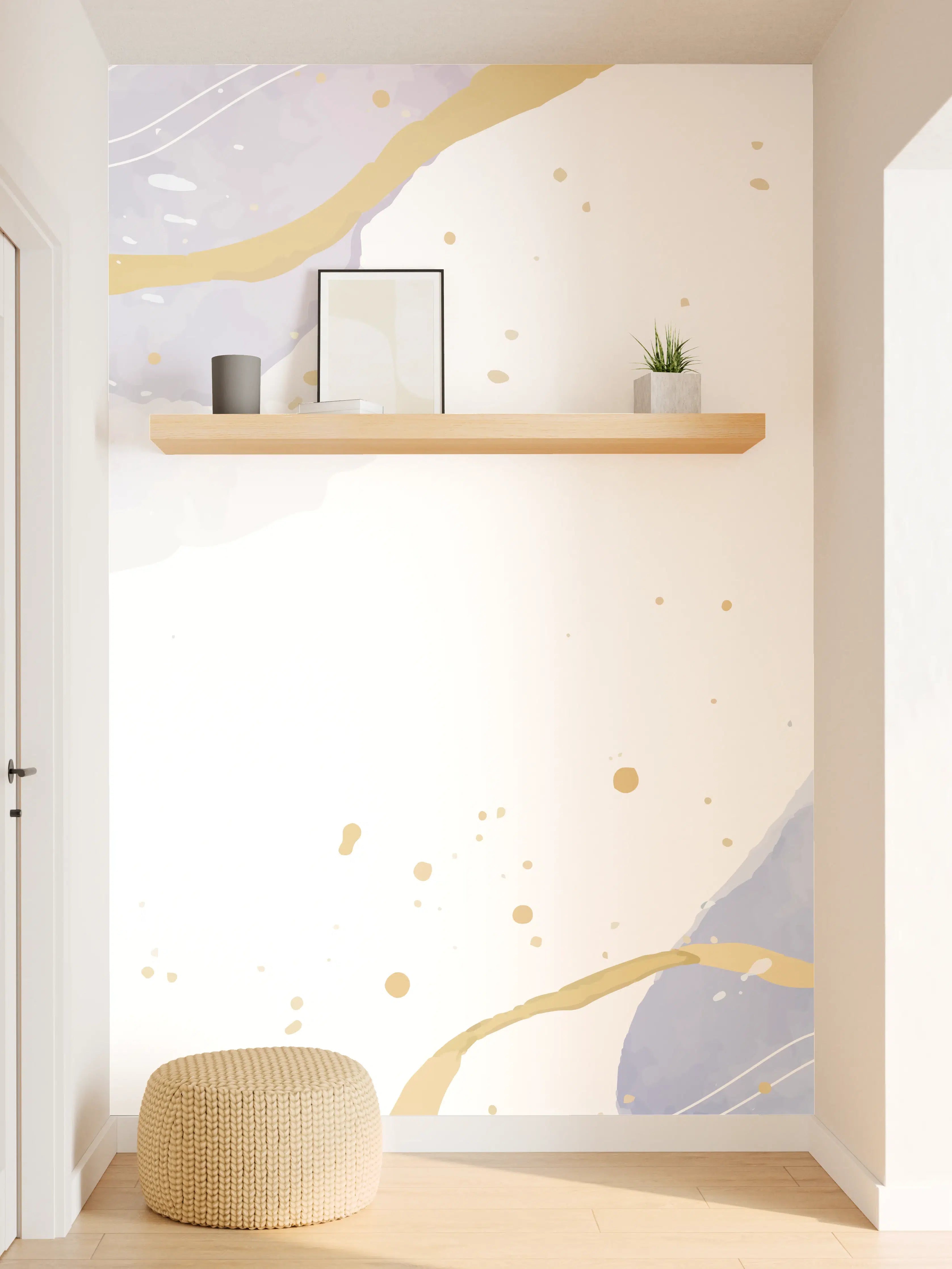 Wandverkleidung Flur - Abstrakt Blau Gold Aquarell Design
