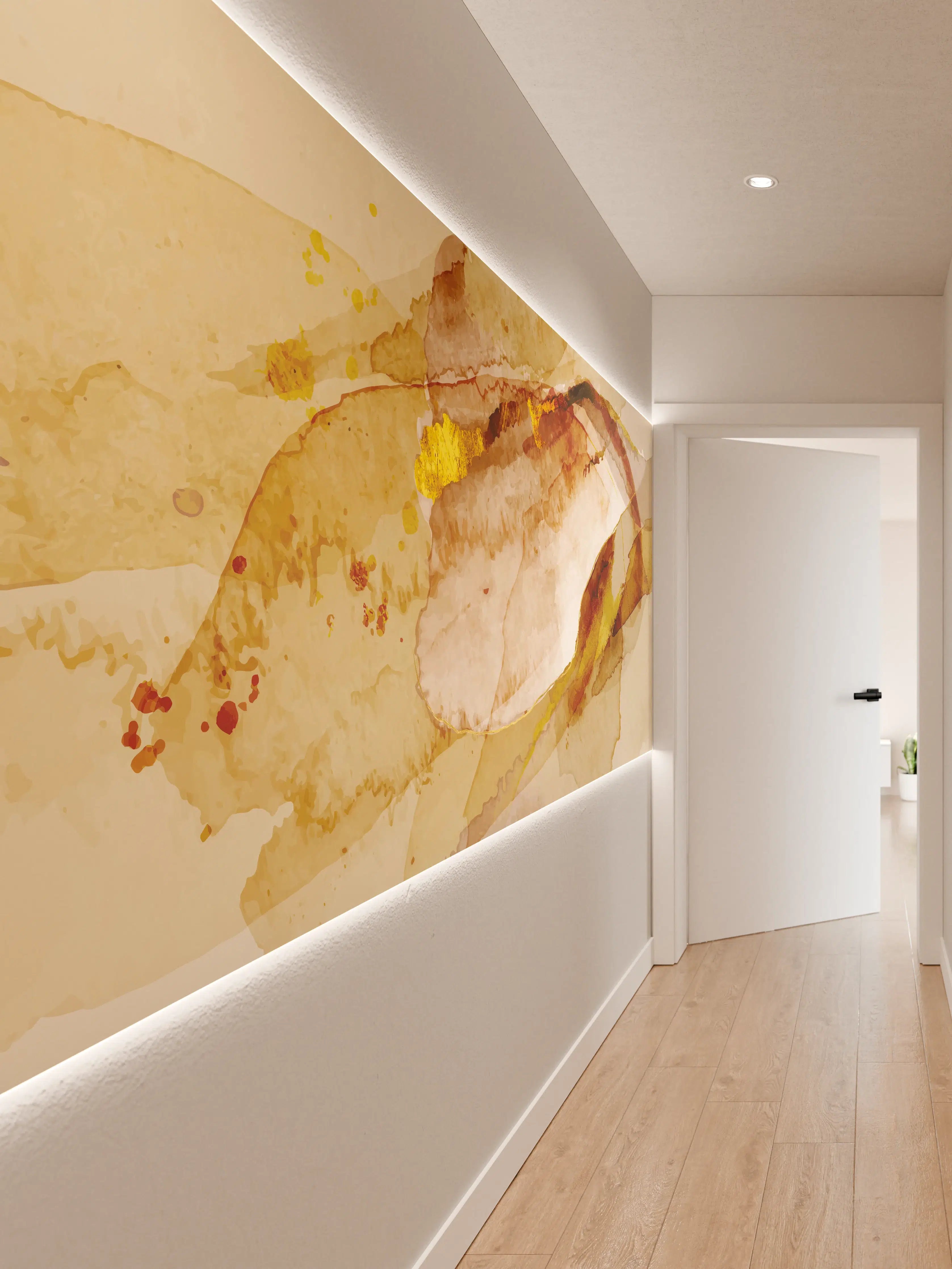 Wandverkleidung Flur - Abstrakte Aquarell Gold-Nuancen
